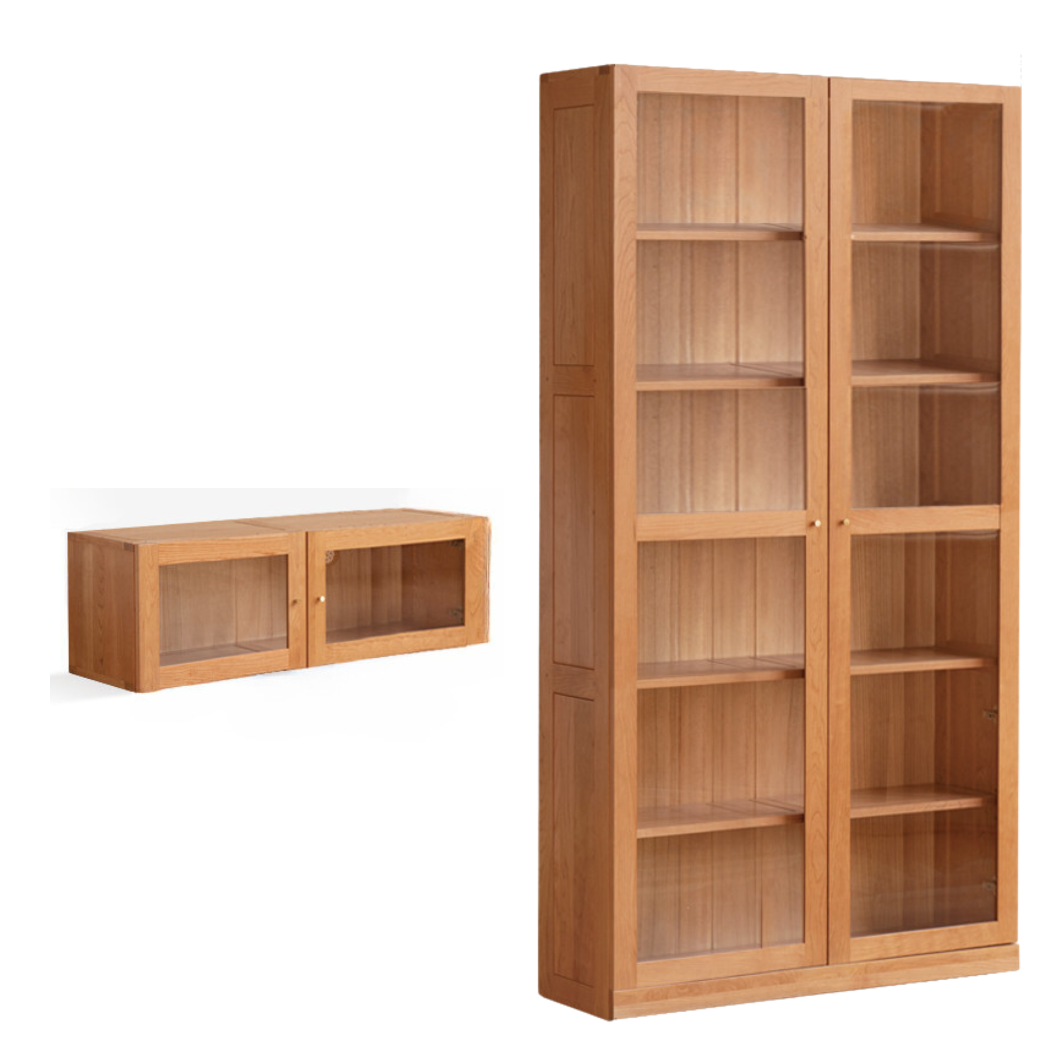 Cherry Solid Wood Bookcase Floor-Standing Free Combination Bookshelf