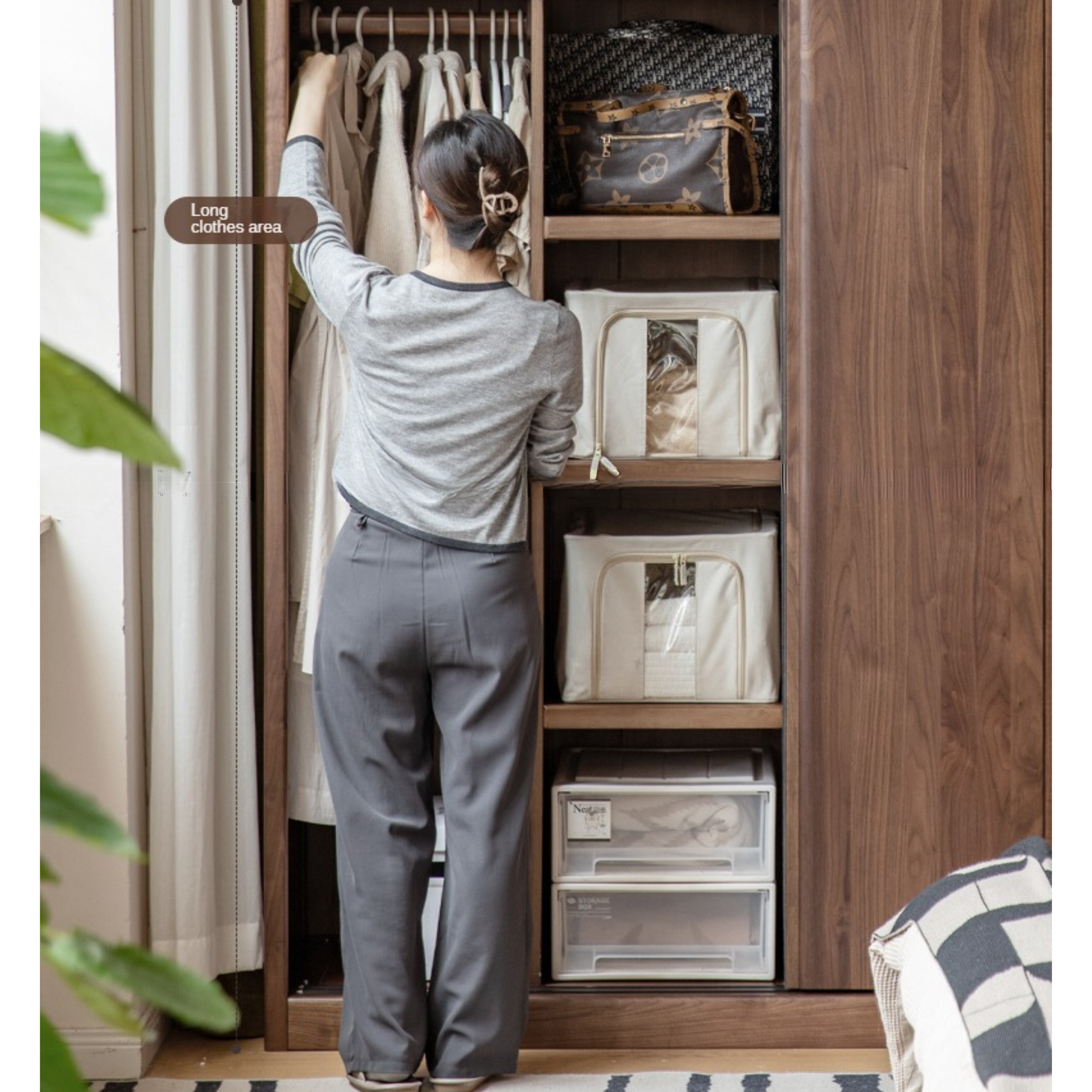 Black Walnut Solid Wood Wardrobe Sliding Door