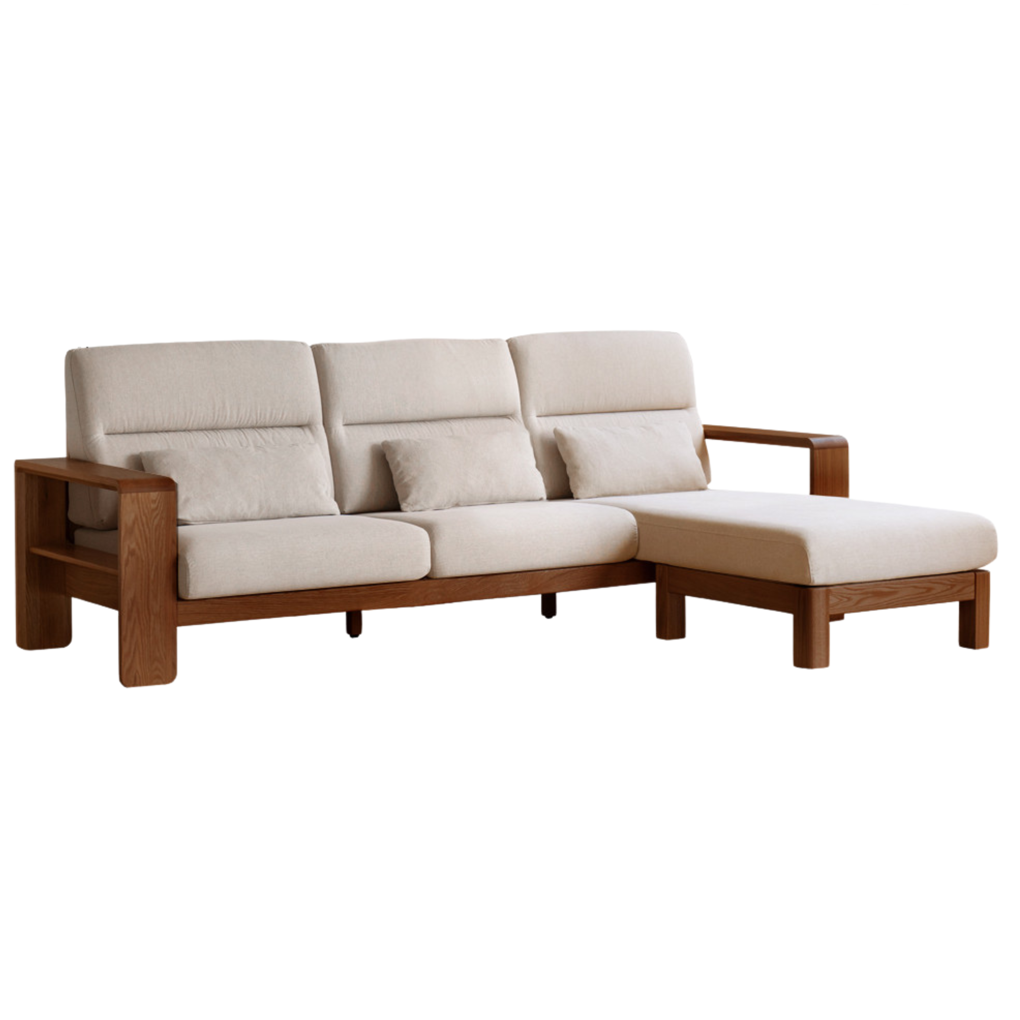Oak Solid Wood High Back Fabric Corner Sofa Modern.