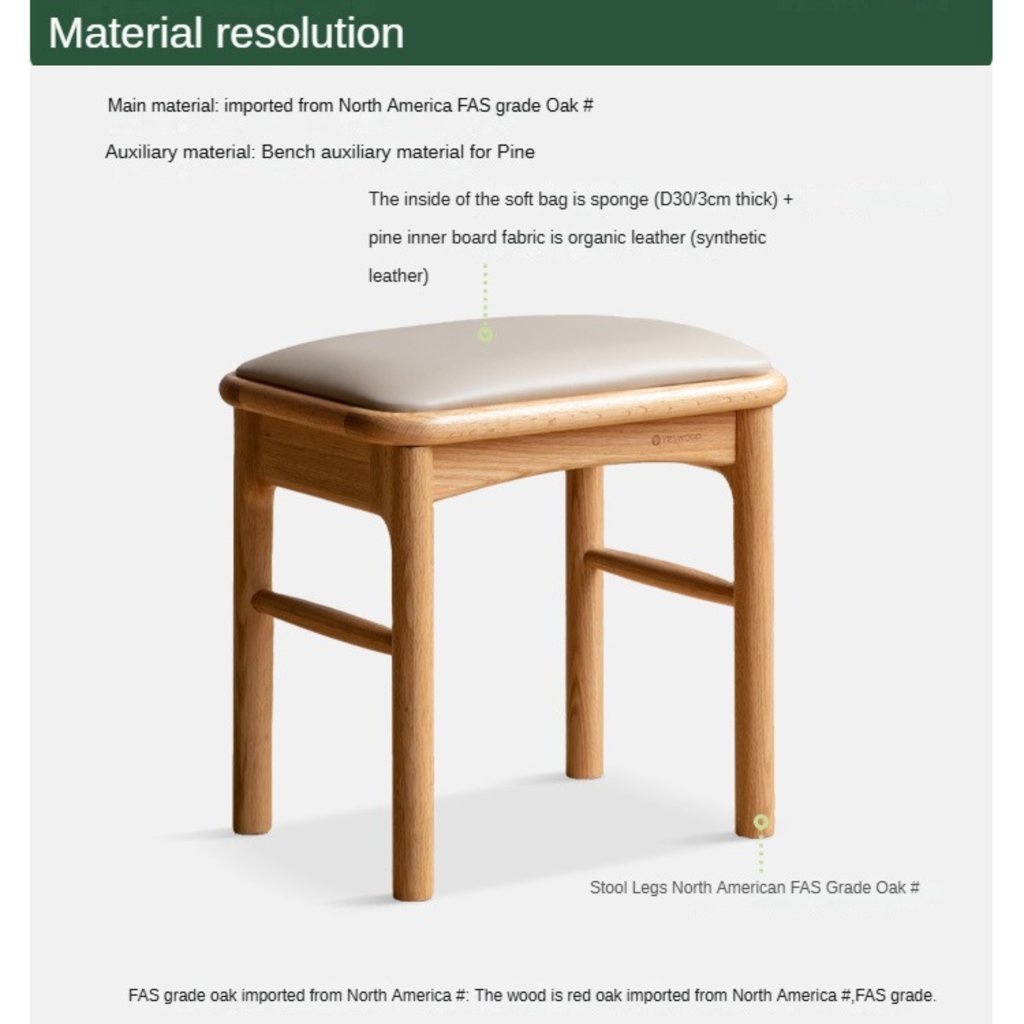 Oak Solid Wood Modern Soft Tea Stool