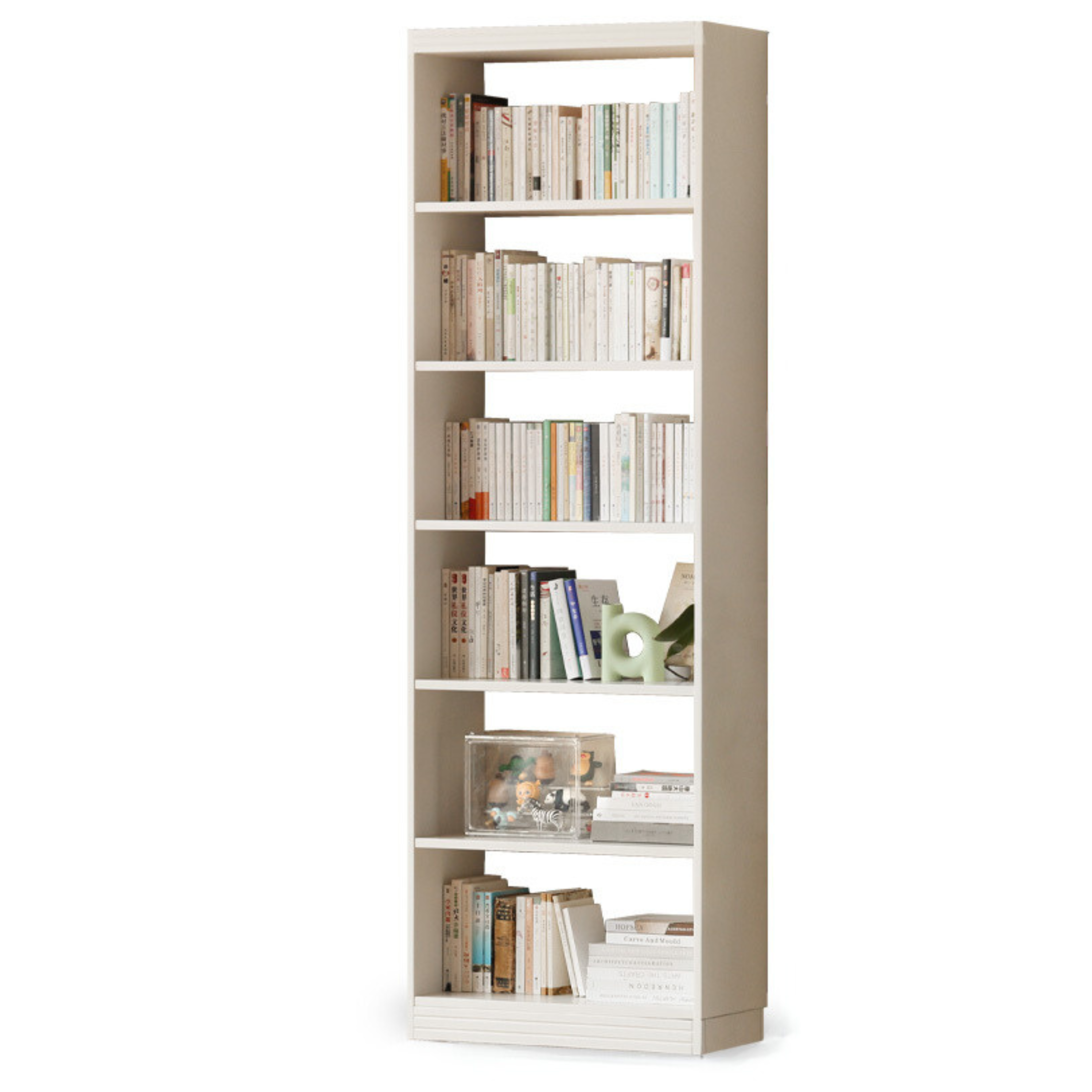 Poplar, Rubber Solid Wood Bookshelf Wall-To-Ceiling Shelf White Cream Style