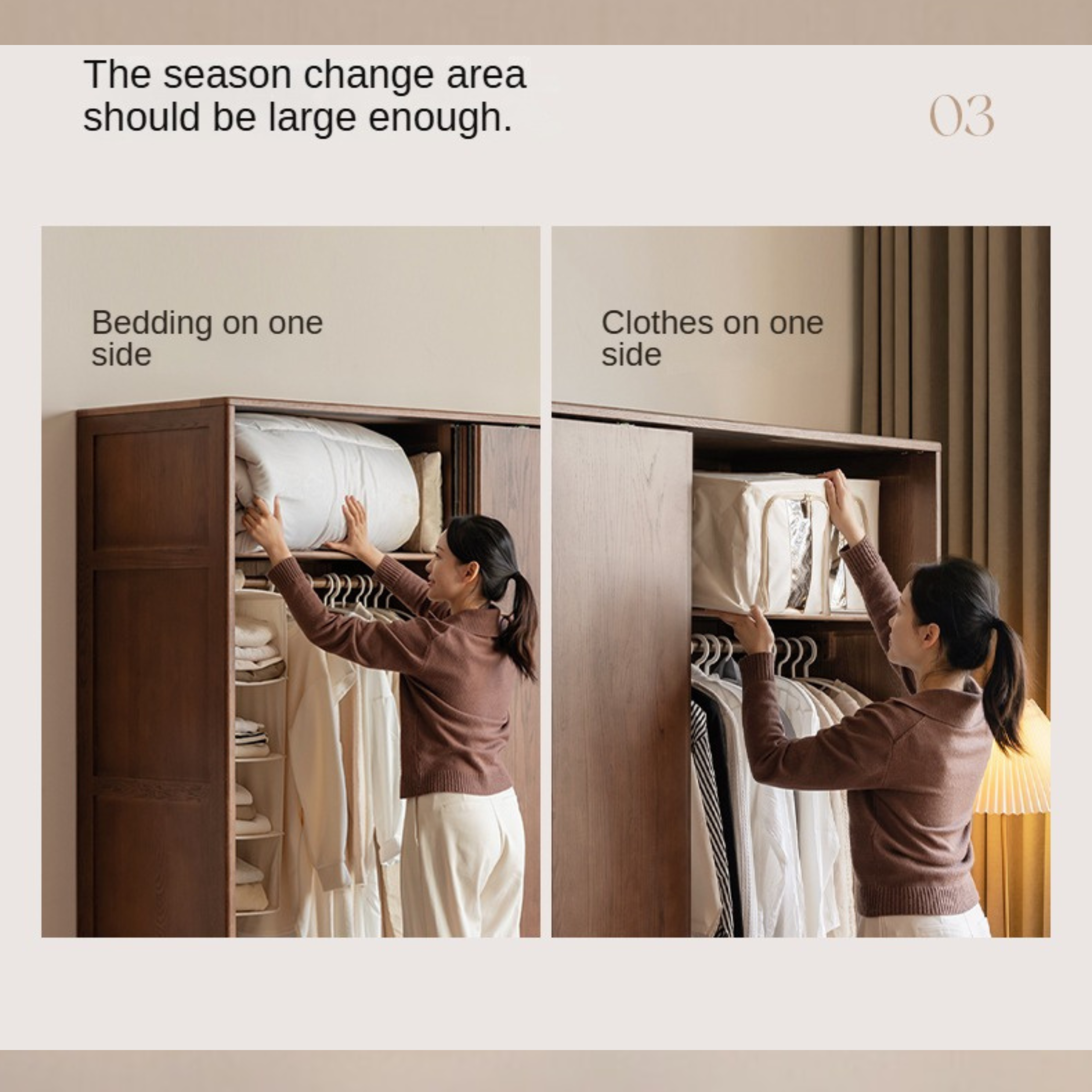 Oak Solid Wood Sliding Door Modern Wardrobe