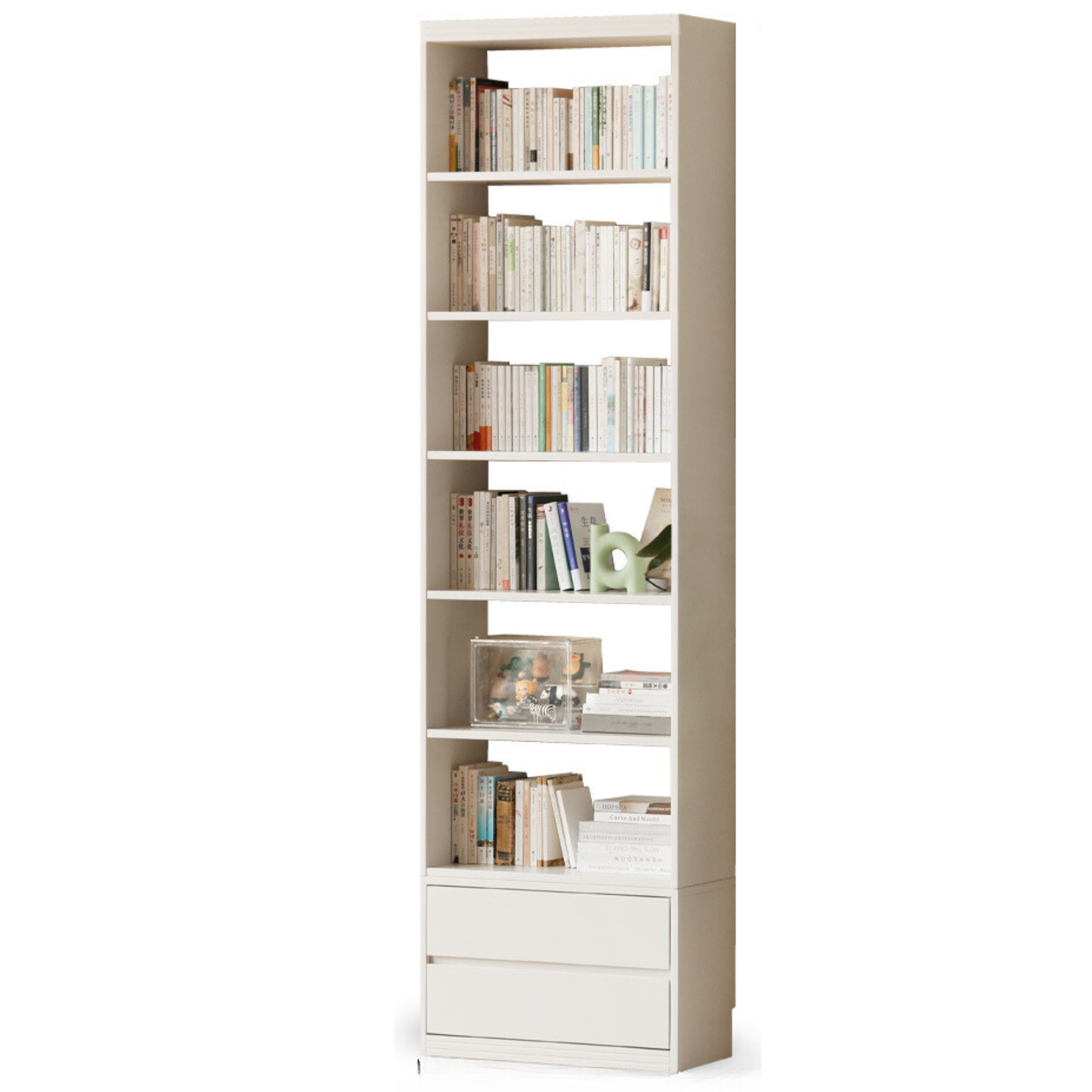 Poplar, Rubber Solid Wood Bookshelf Wall-To-Ceiling Shelf White Cream Style