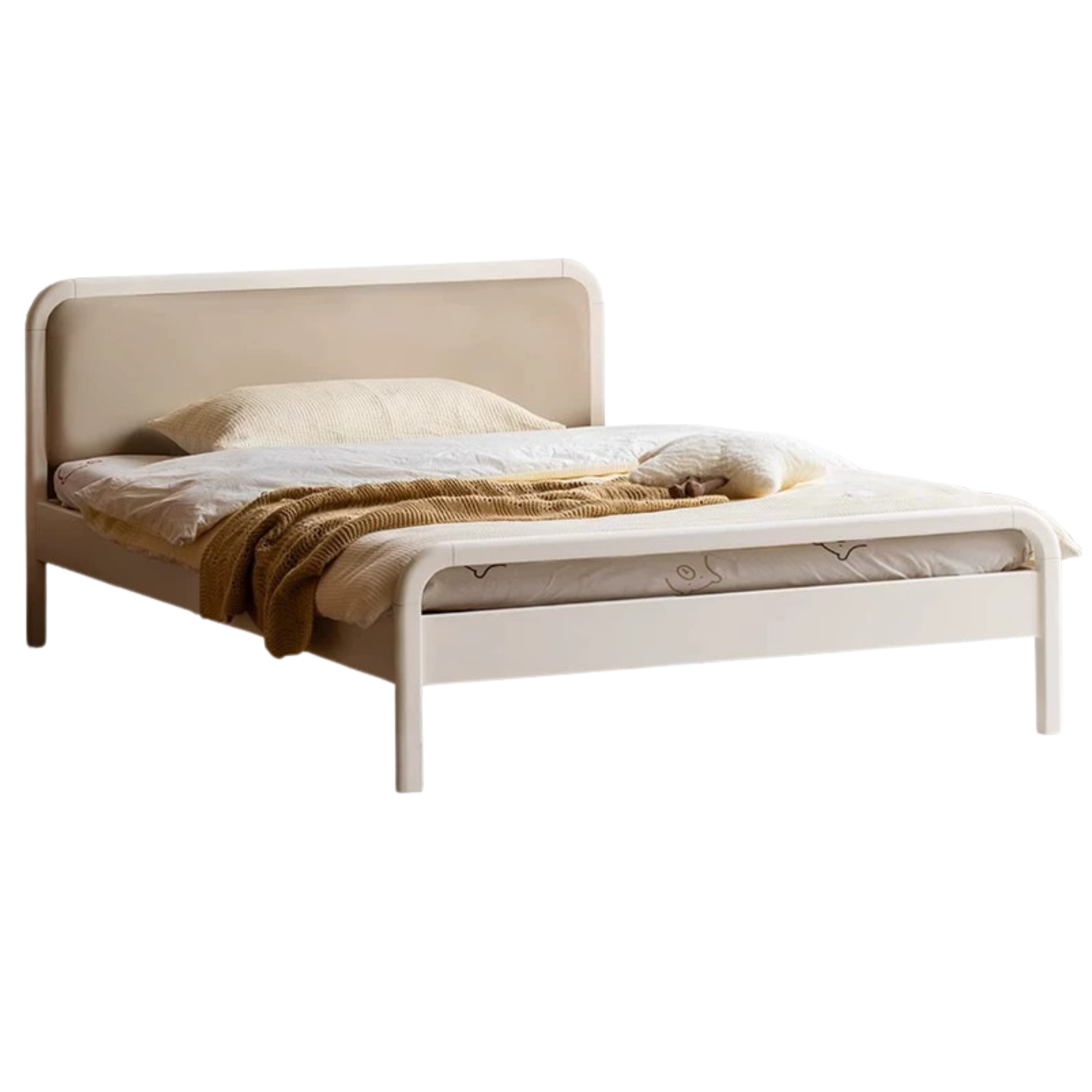 Poplar Solid Wood Children's Bed Cream Soft Bag Headboard<