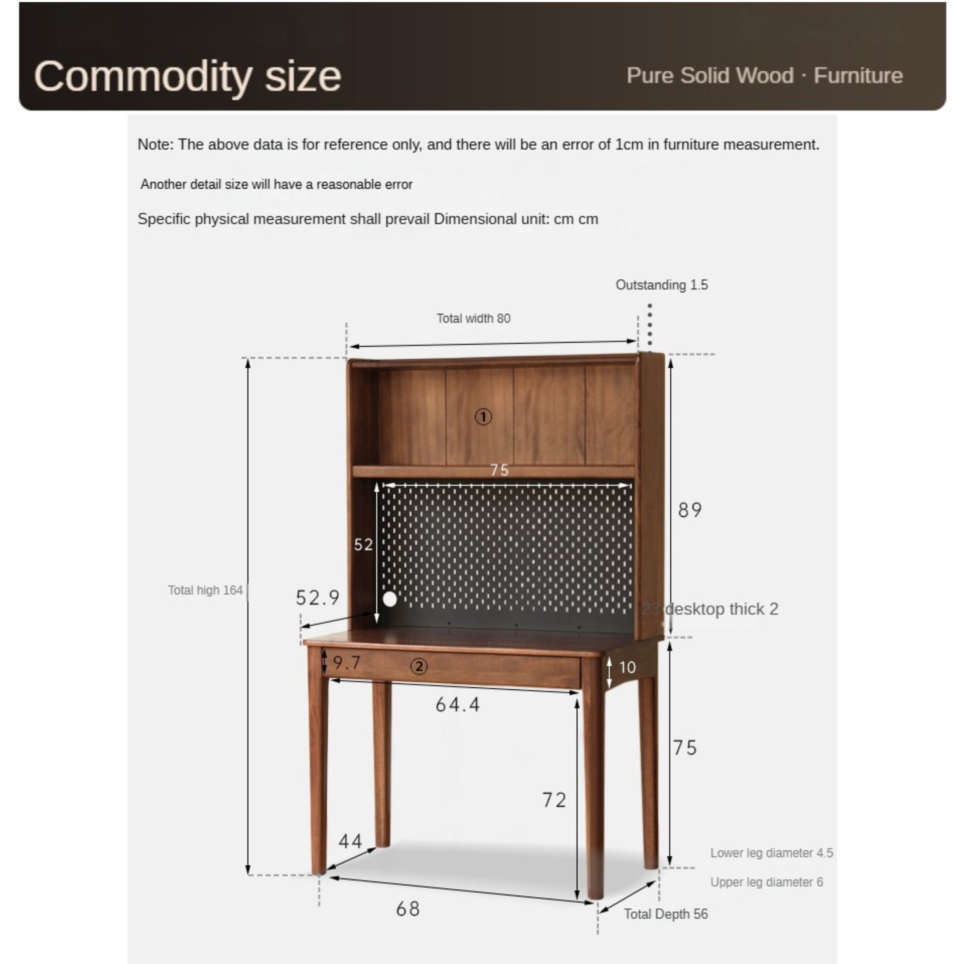 Black Walnut Solid Wood Desk Bookshelf