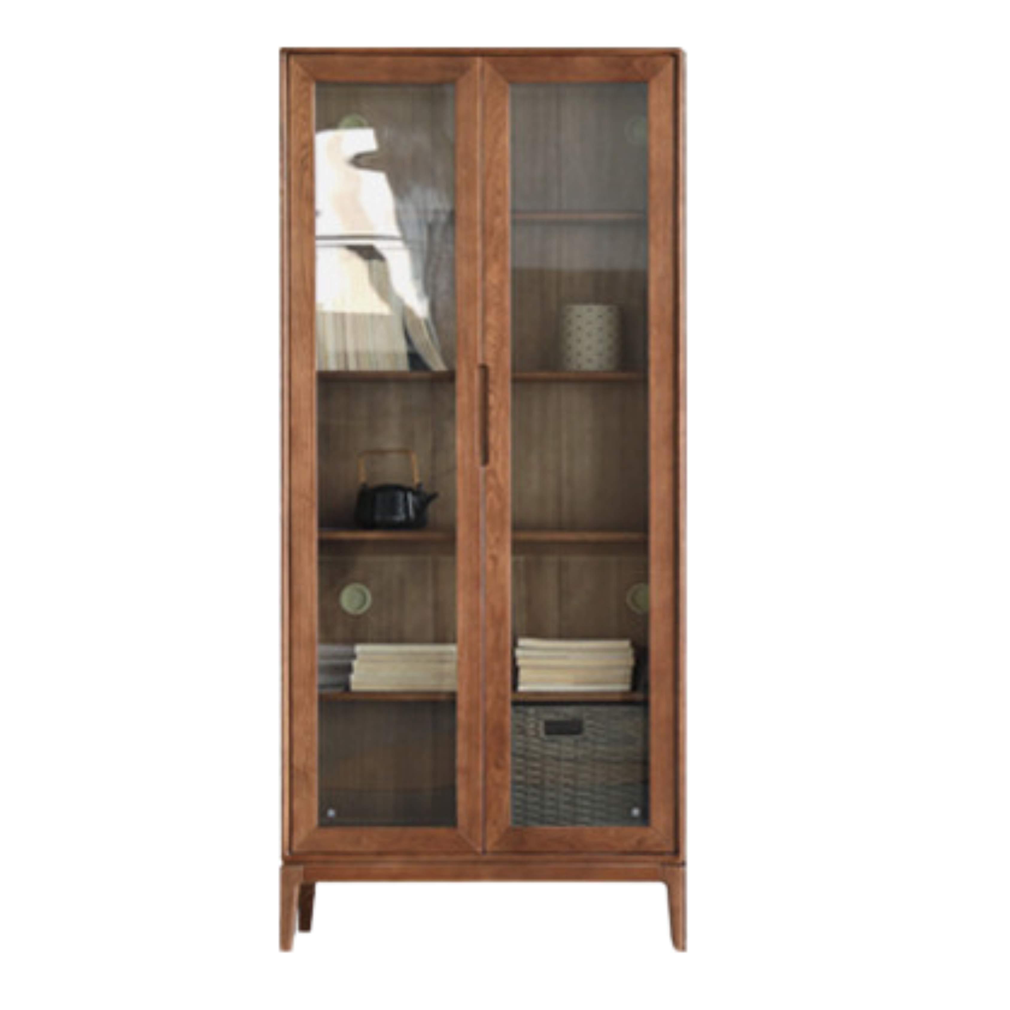 Black Walnut, Ash Solid Wood Combination Dust-Proof Glass Door Wall Floor-To-Ceiling Bookshelf<