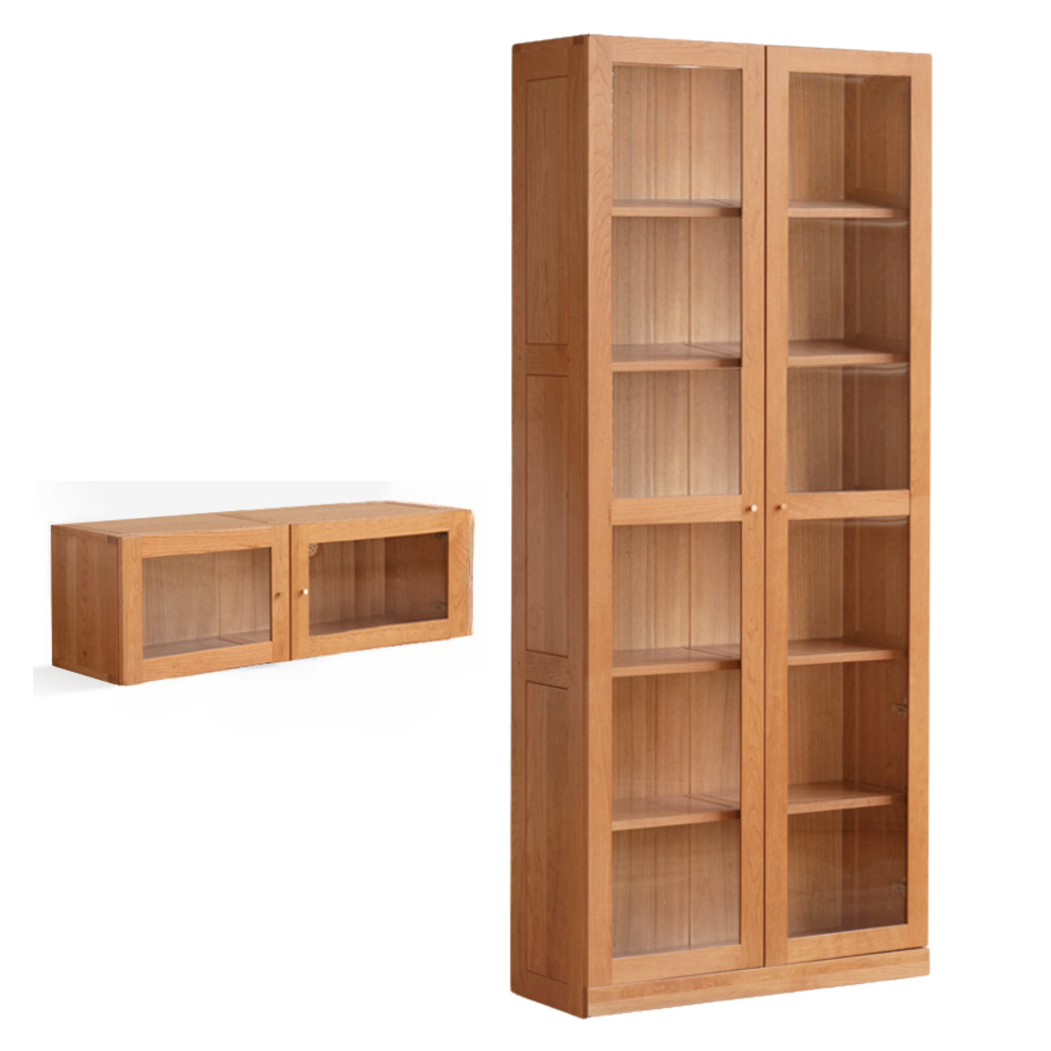 Cherry Solid Wood Bookcase Floor-Standing Free Combination Bookshelf