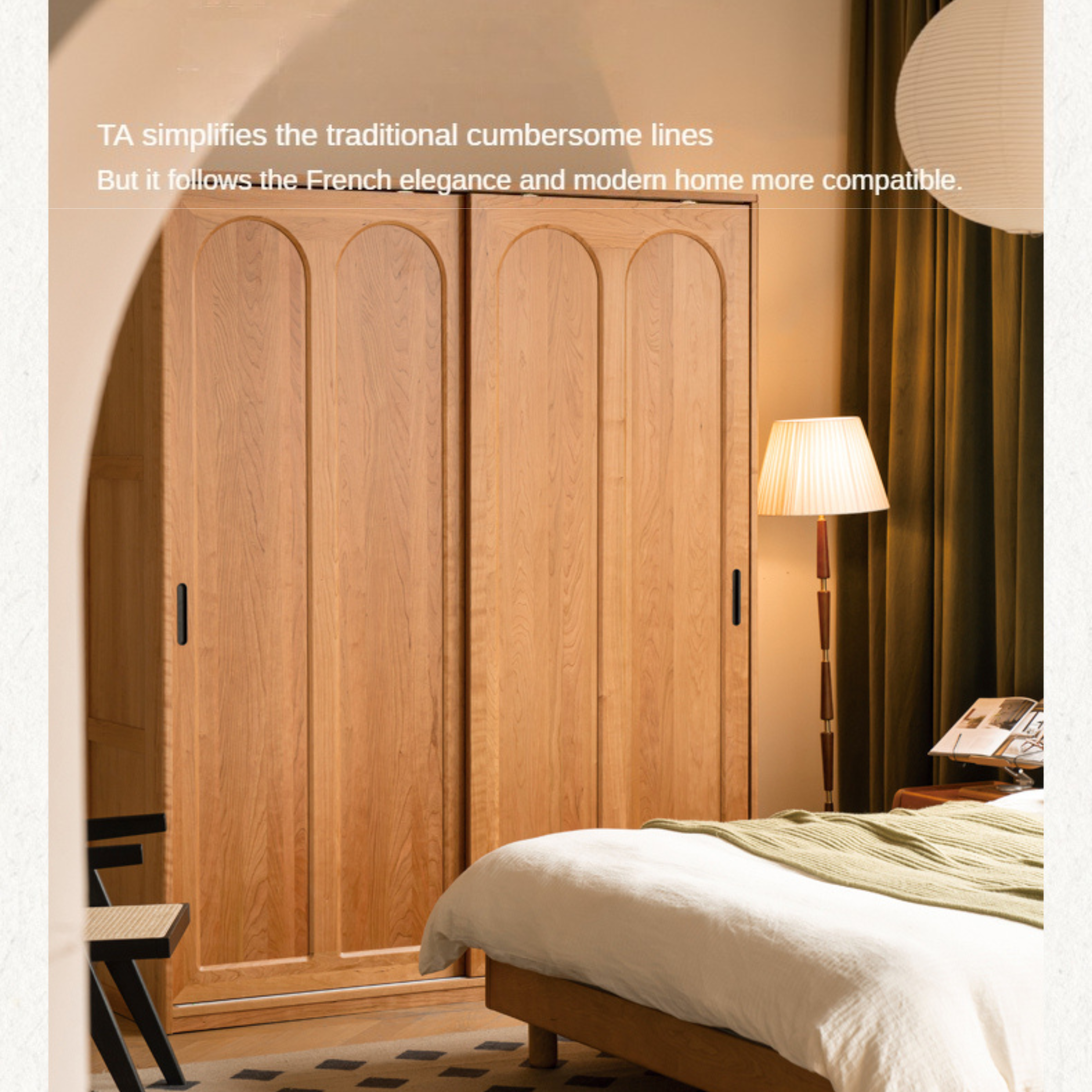 Cherry Solid Wood Retro Sliding Door Wardrobe