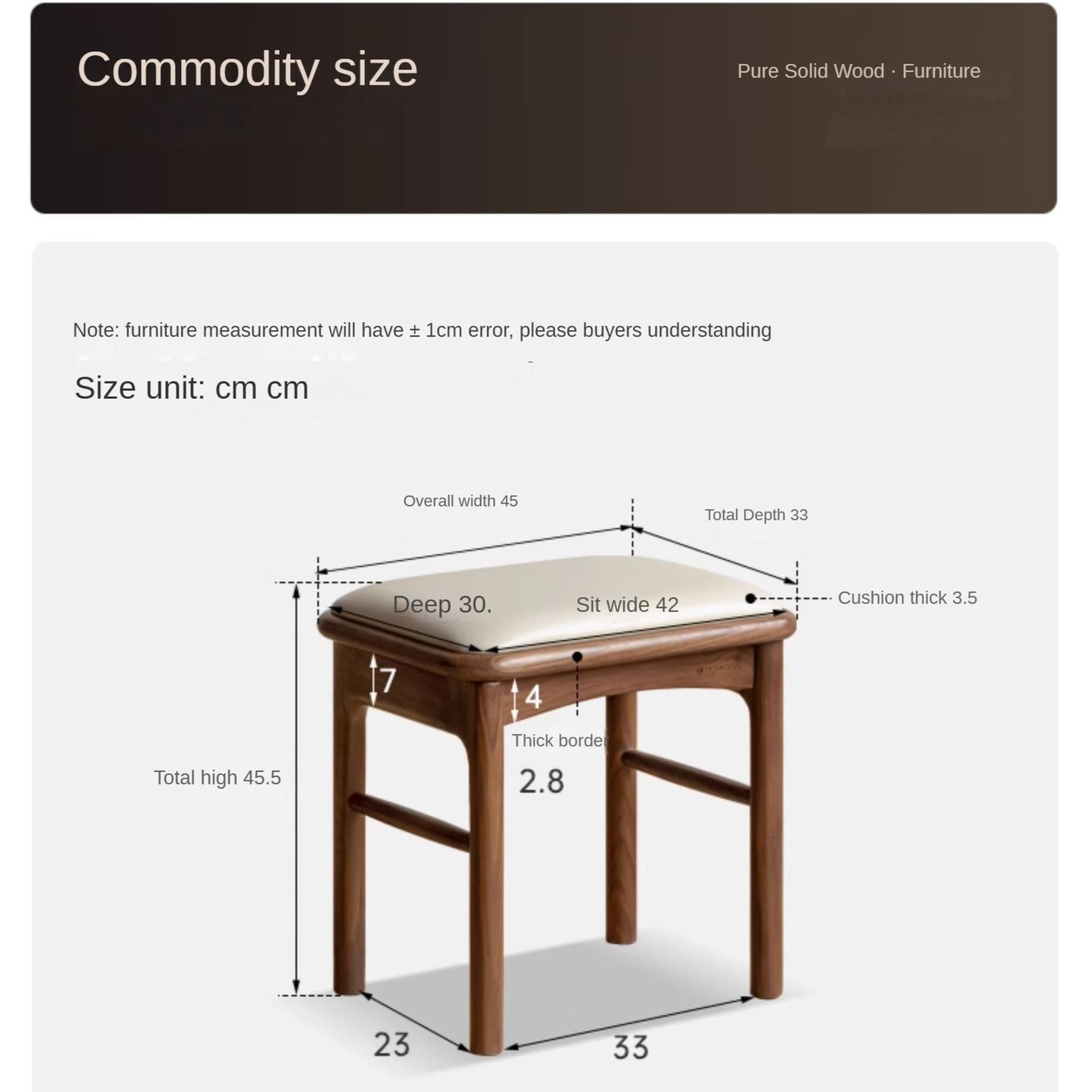 Oak, Black Walnut Solid Wood Tea Stool, Long Stool