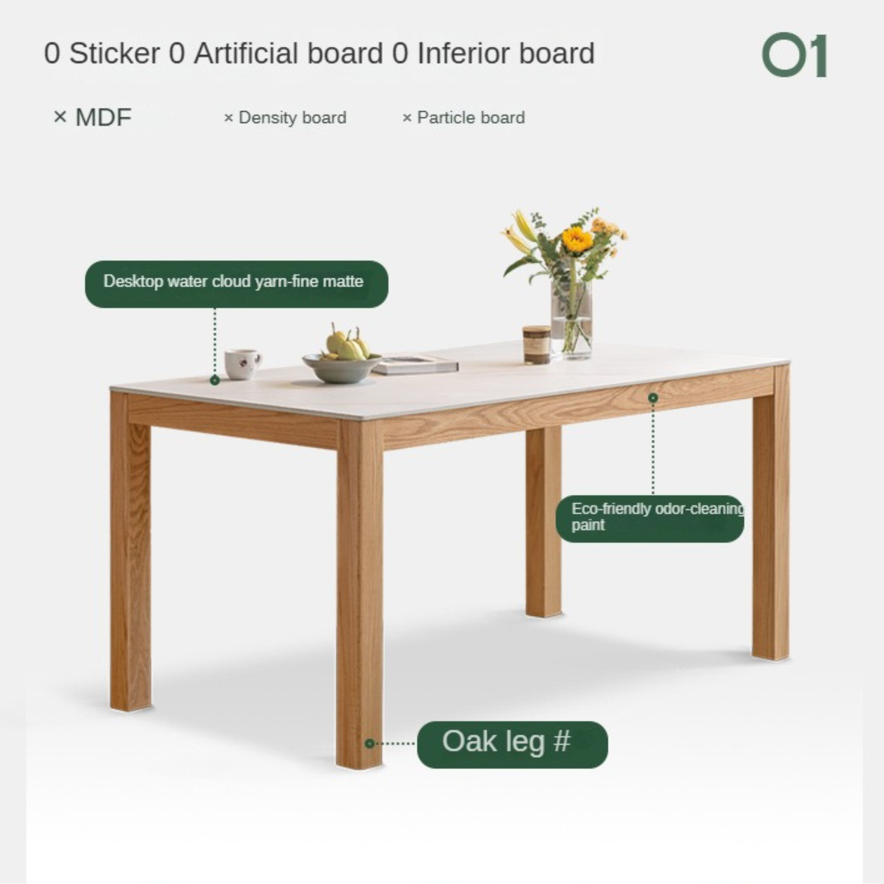 Oak Solid Wood Rectangular Rock Plate Dining Table