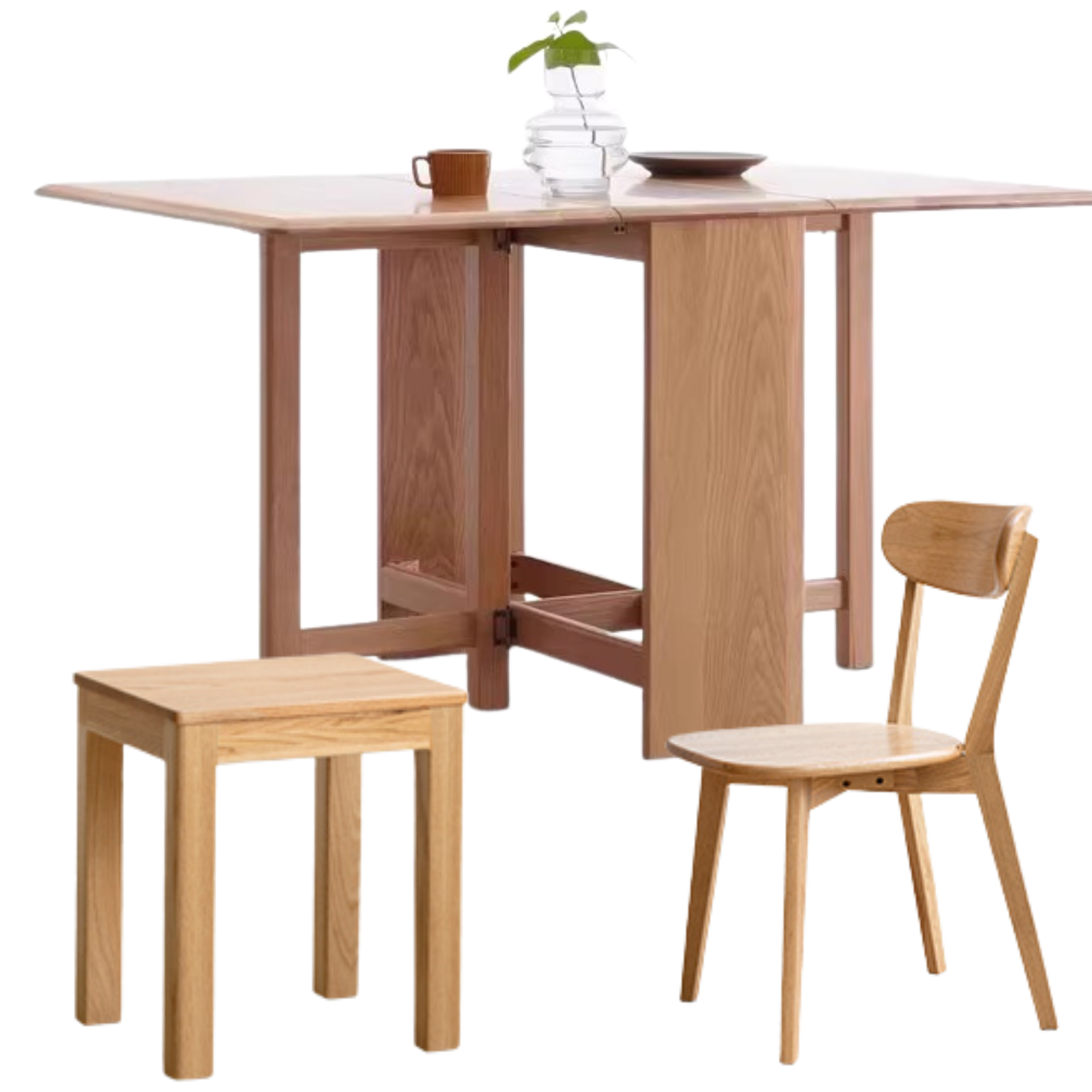 Oak Solid Wood Folding Table, Retractable Dining Table