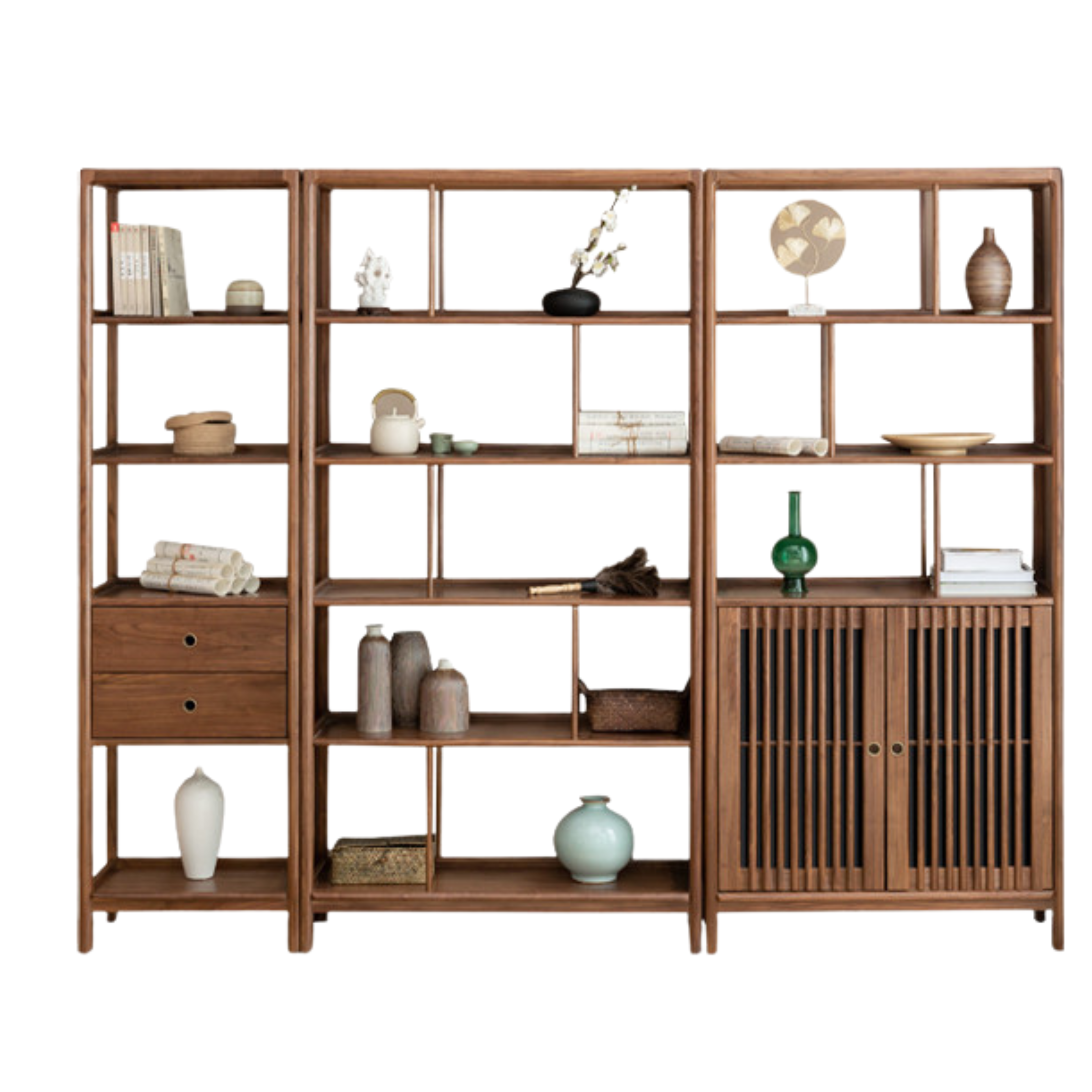 Black Walnut, Ash Solid Wood Bookshelf Combined Bookcase Display Cabinet Wall Shelf