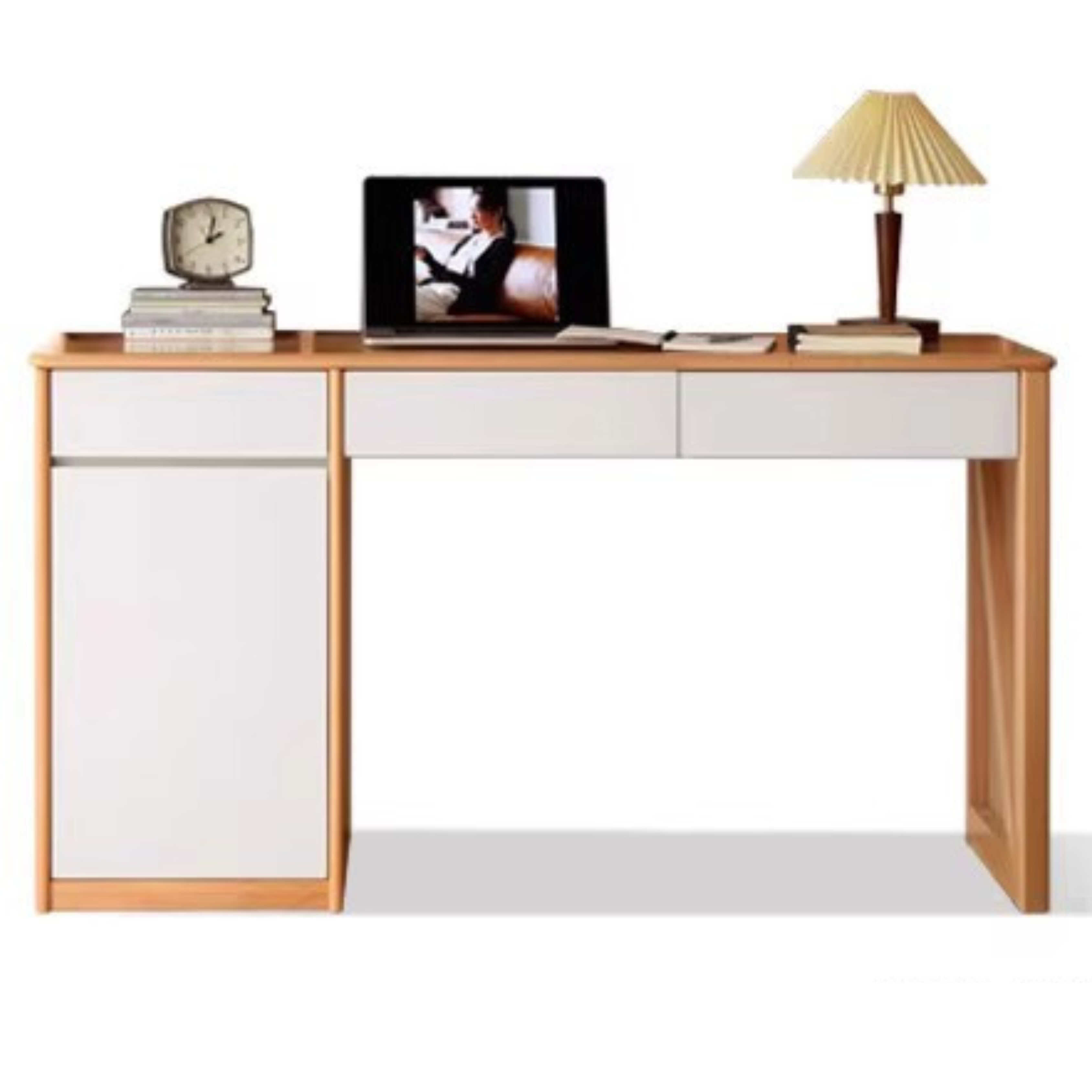 Beech Solid Wood Desk Bookshelf Integrated Study