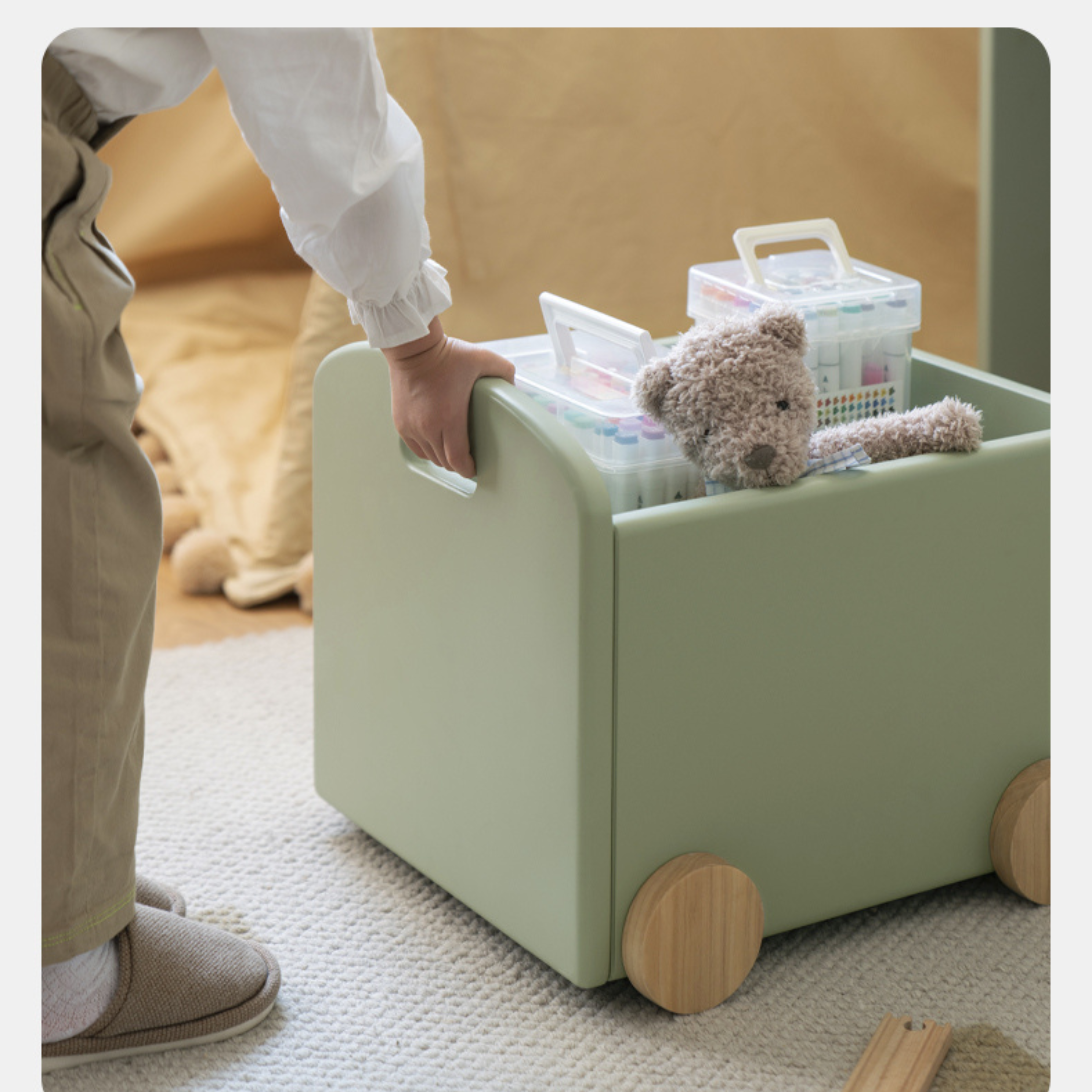 Poplar Solid Wood Children's Lift Table Table Storage Cabinet