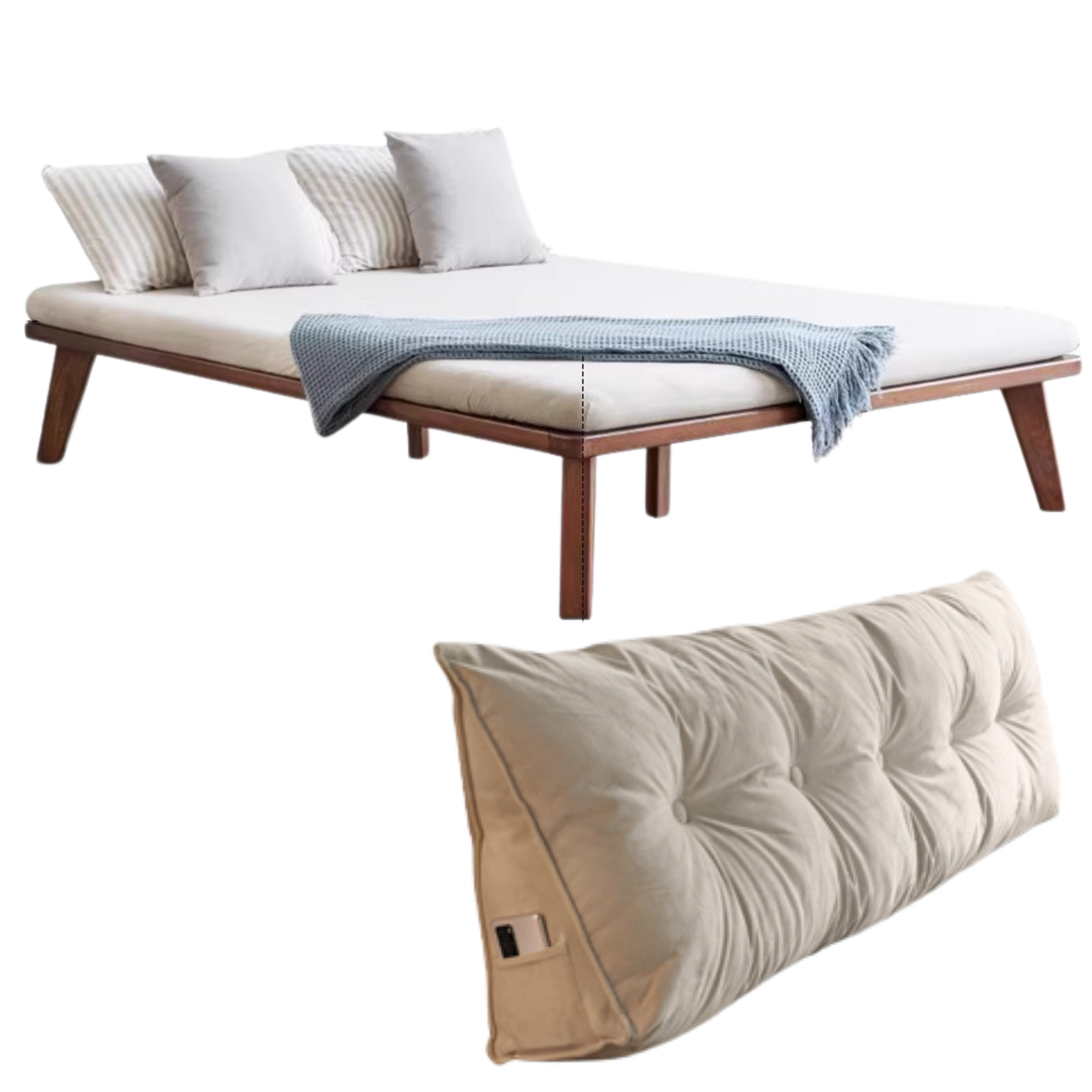 Oak solid wood platform bed, headboard-free bed