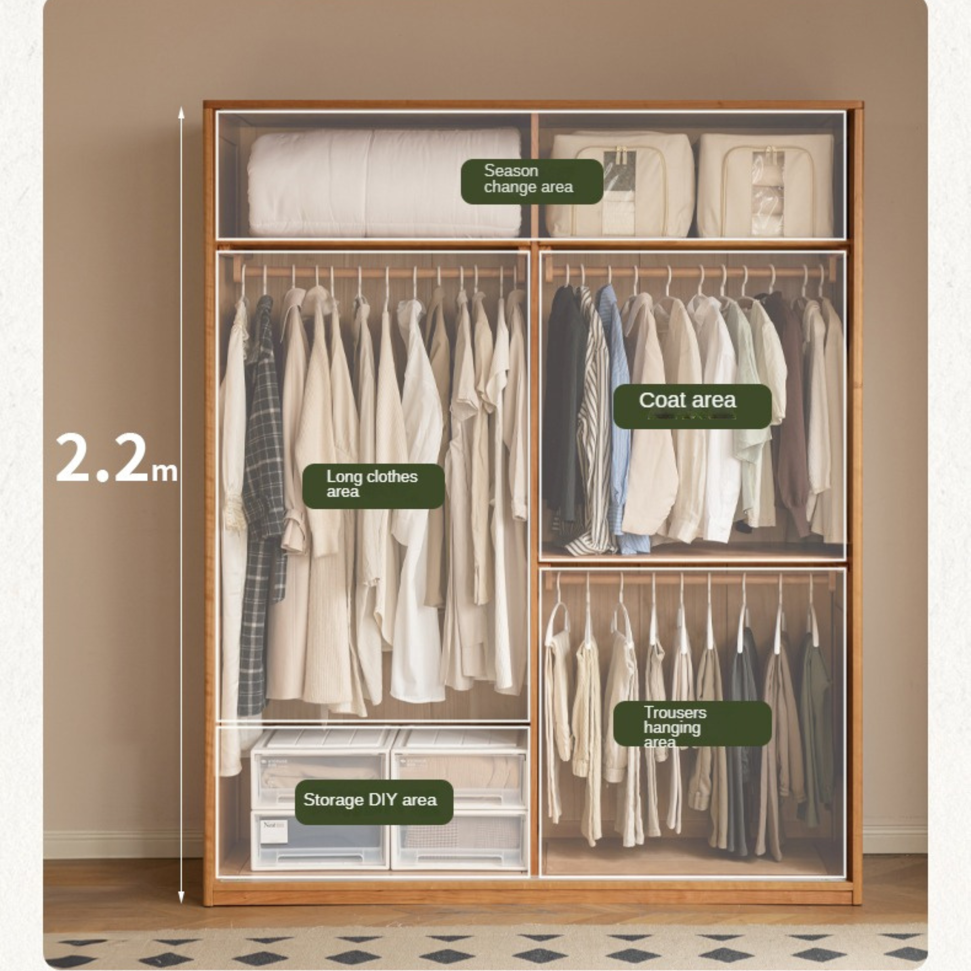 Cherry Solid Wood Retro Sliding Door Wardrobe