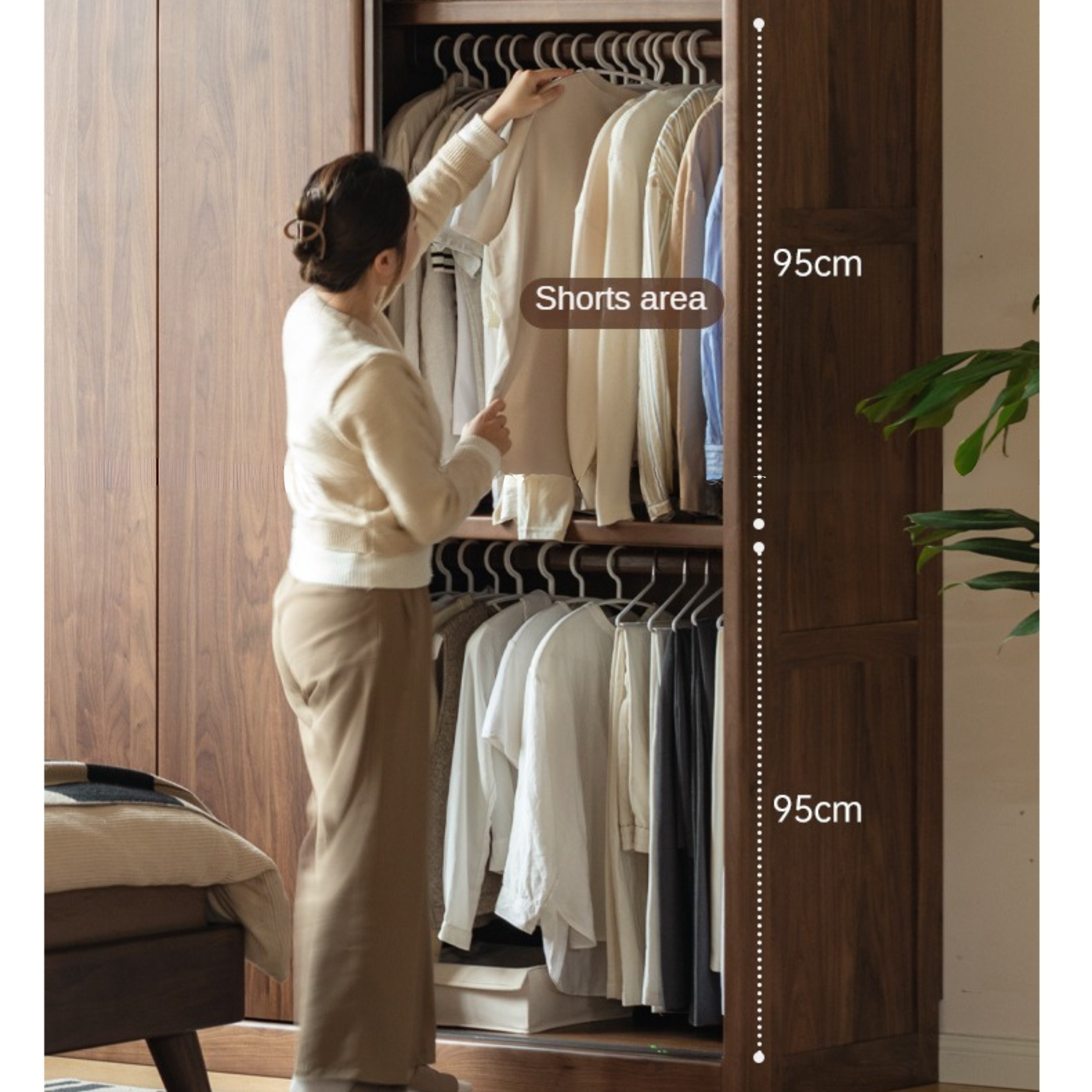 Black Walnut Solid Wood Wardrobe Sliding Door