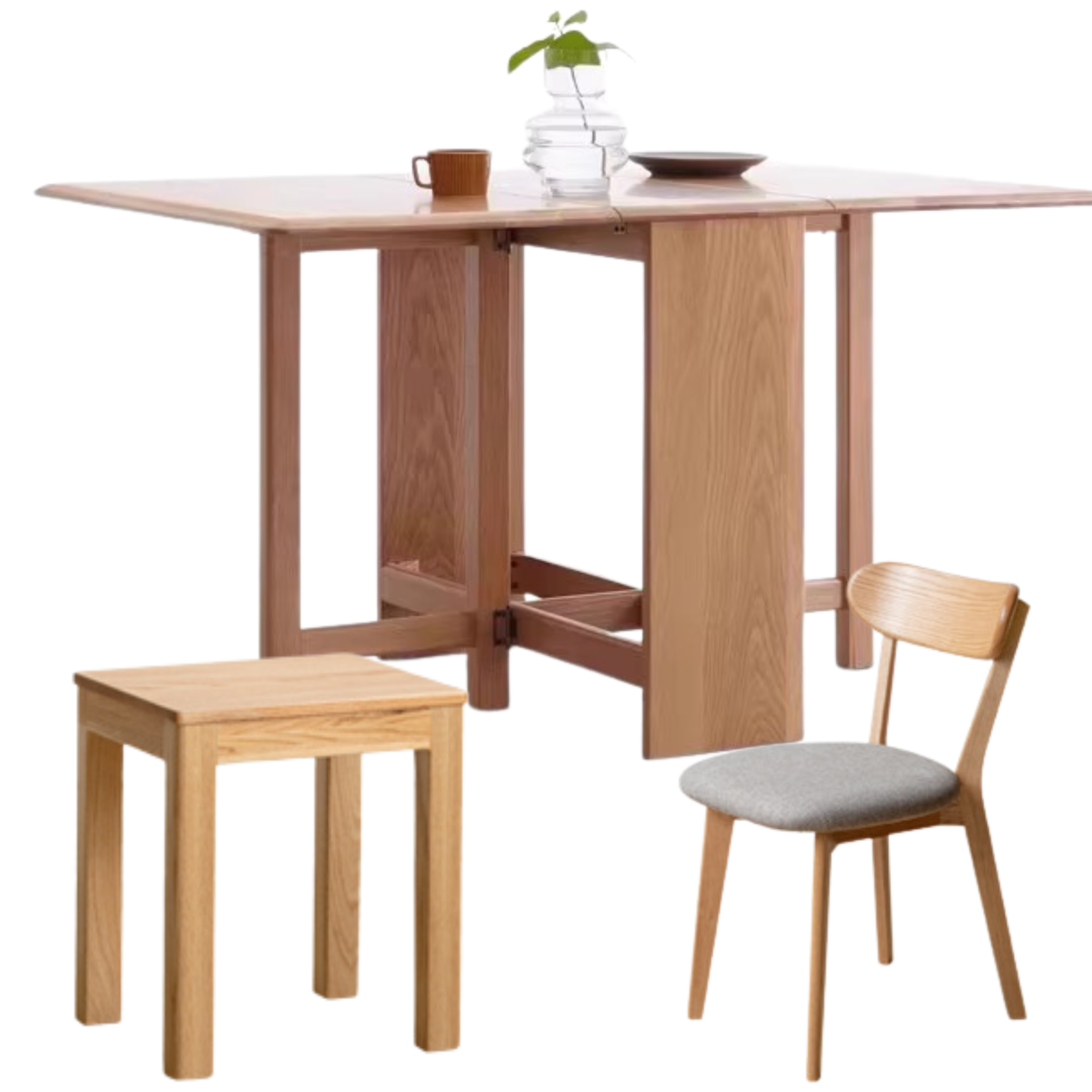 Oak Solid Wood Folding Table, Retractable Dining Table