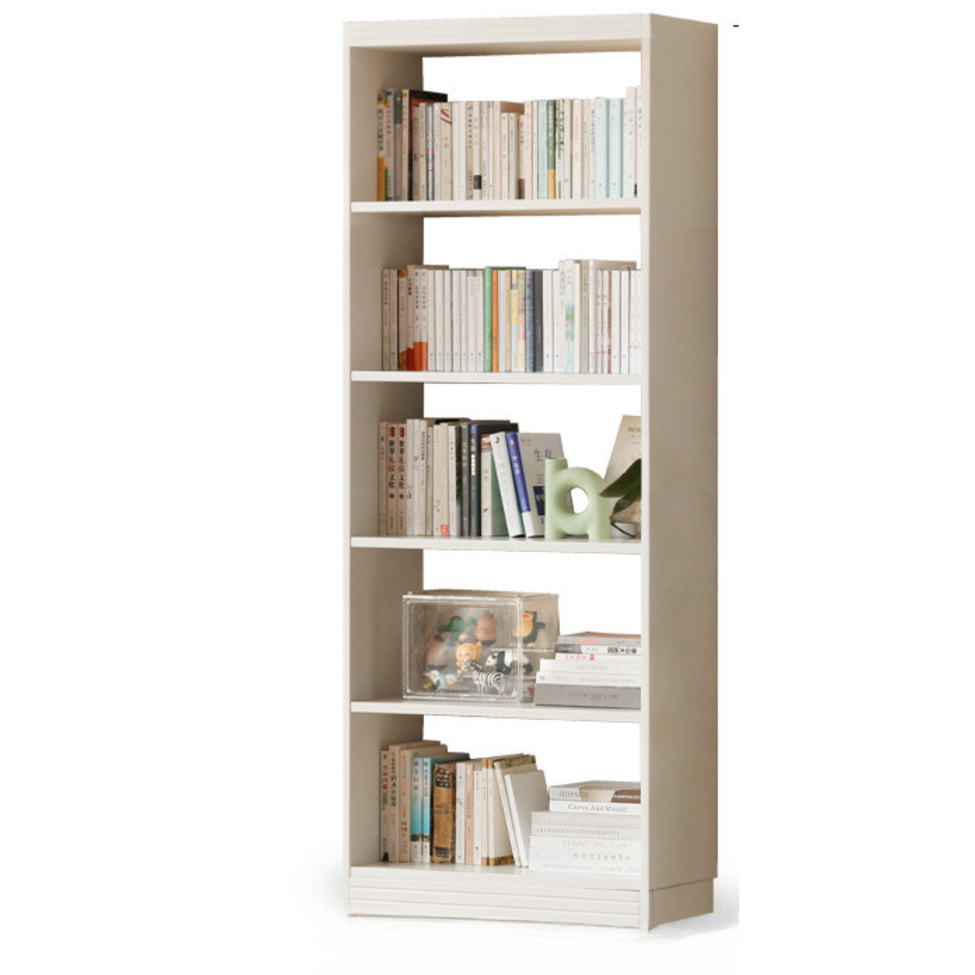 Poplar, Rubber Solid Wood Bookshelf Wall-To-Ceiling Shelf White Cream Style