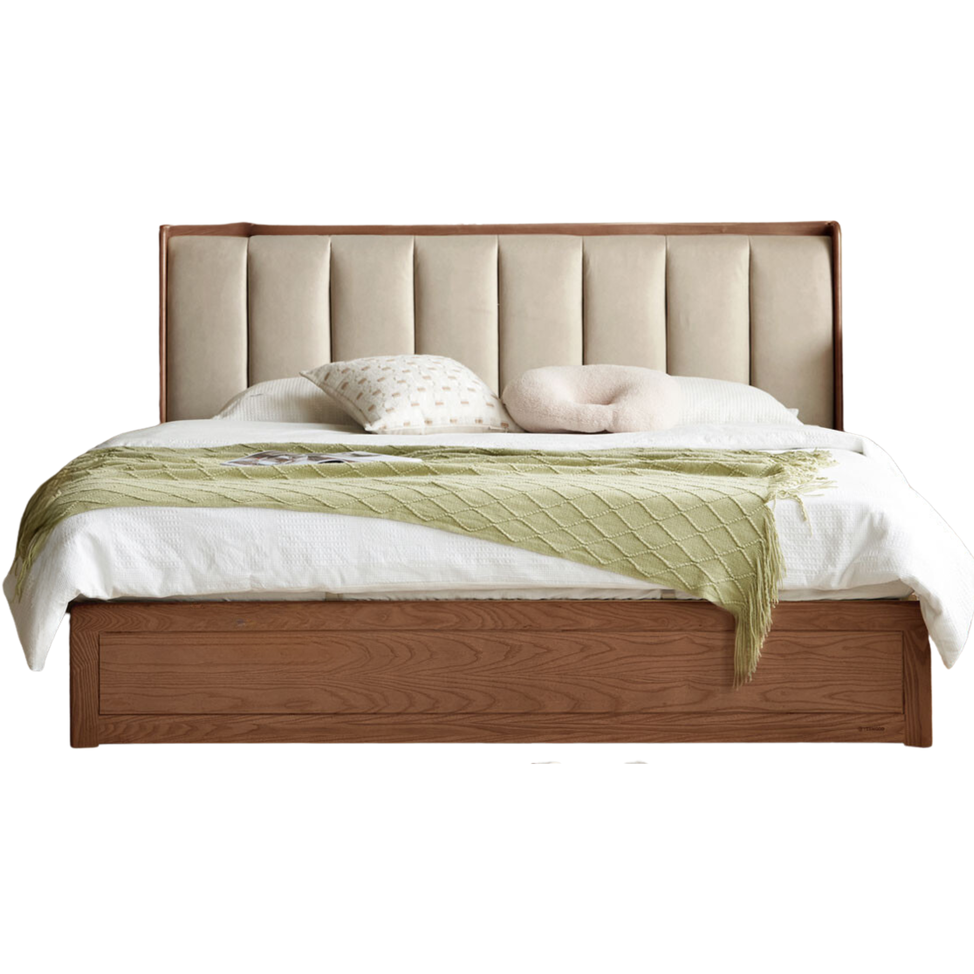 Ash solid wood genuine leather, technical cloth box storage bed