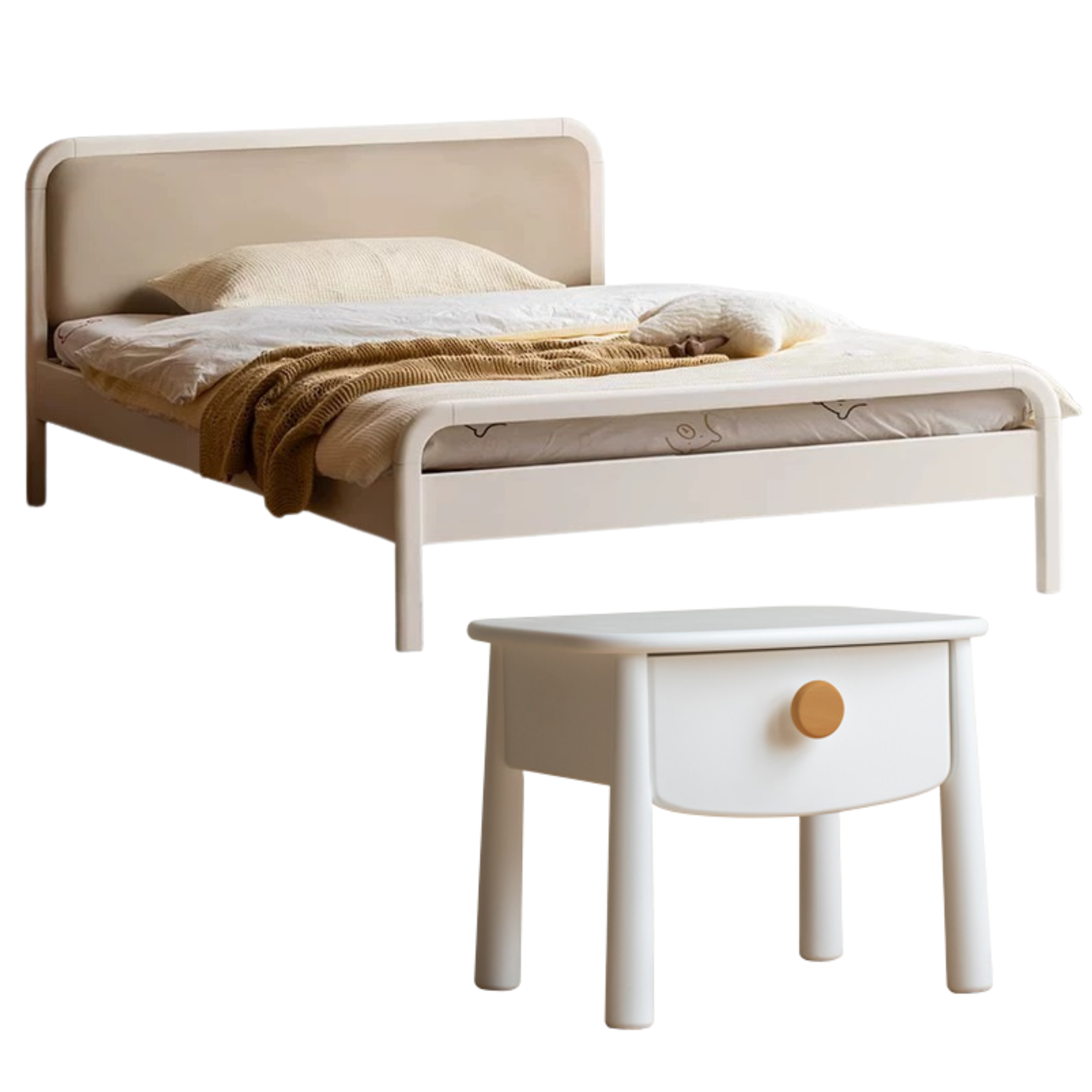 Poplar Solid Wood Children's Bed Cream Soft Bag Headboard<