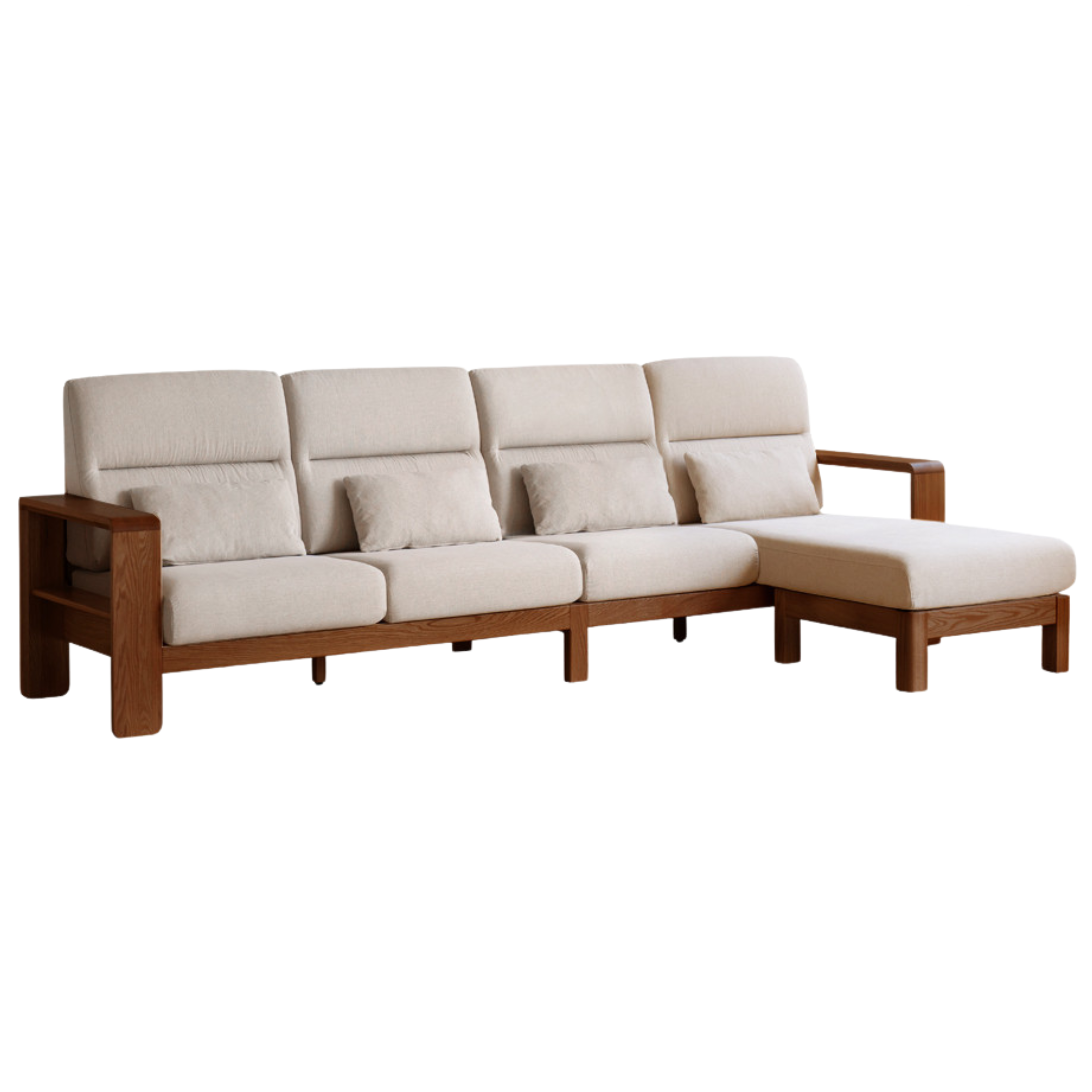 Oak Solid Wood High Back Fabric Corner Sofa Modern.