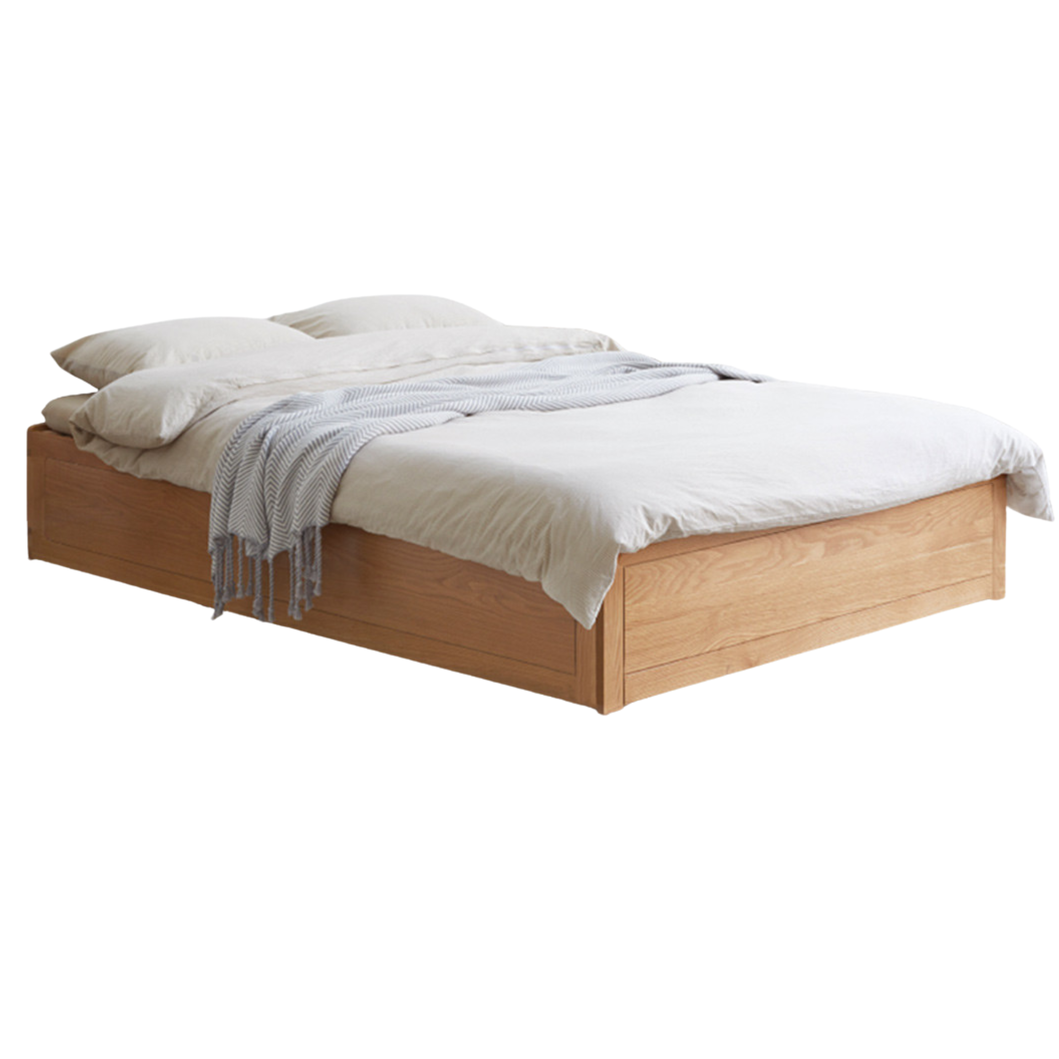 Oak solid wood platform bed, headboard-free Box bed<