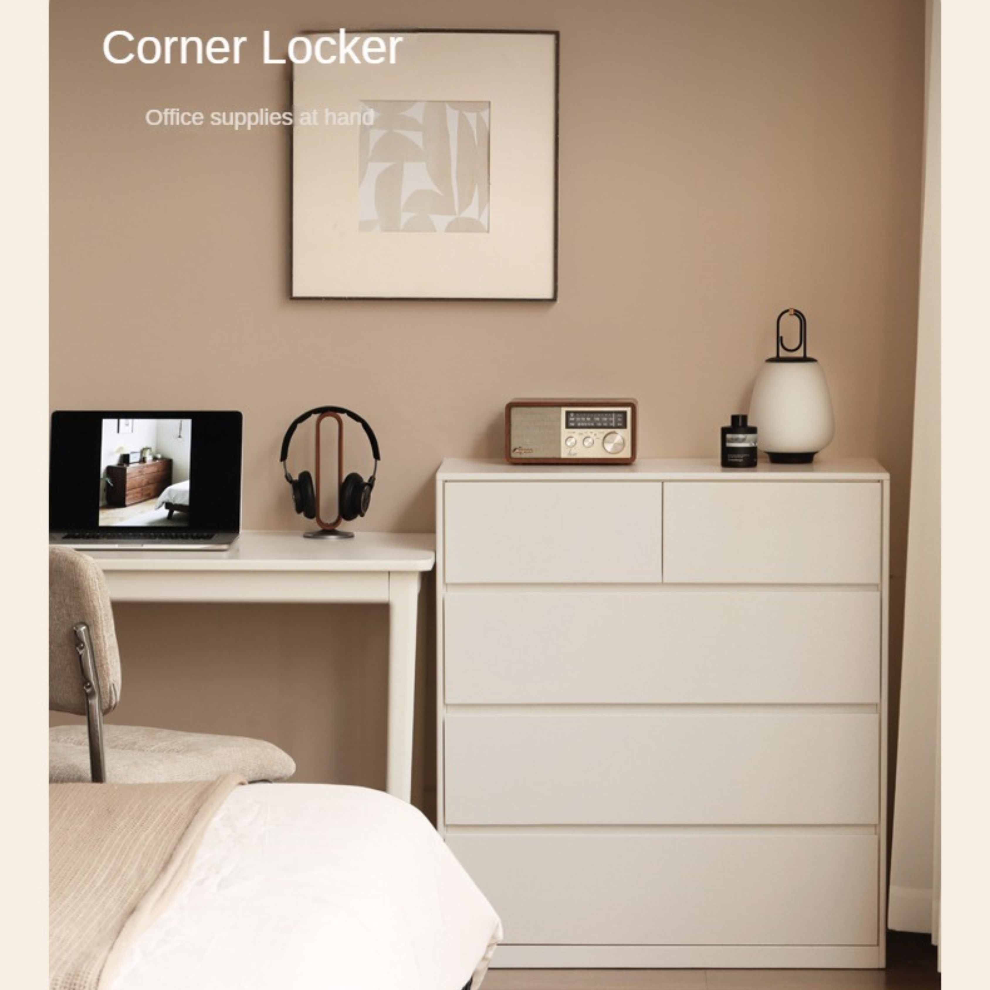 Rubber Solid Wood Cream Style Chest of Drawers