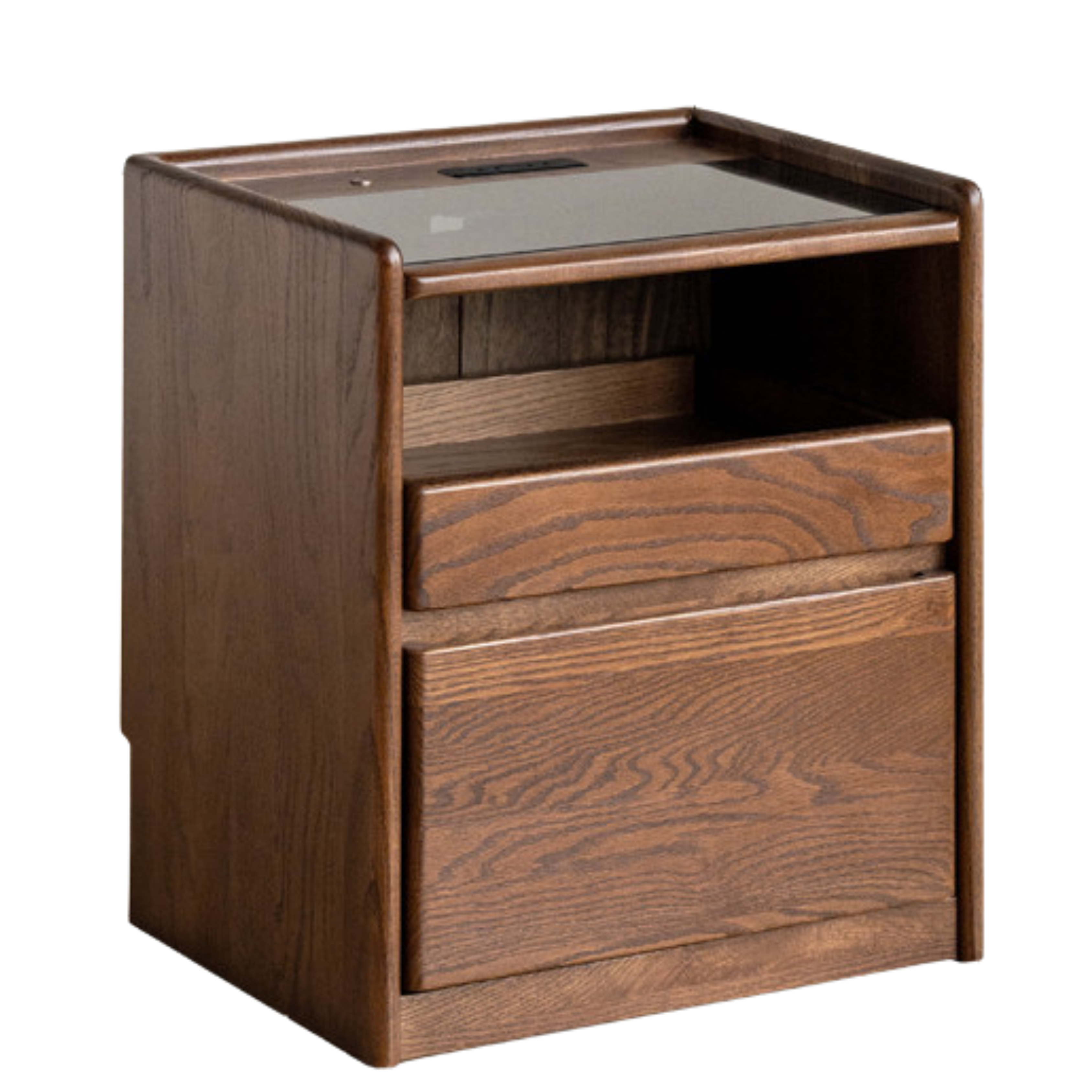 Black Walnut, Oak, Ash, Sandalwood Solid Wood Nightstand Socket, Lamp.