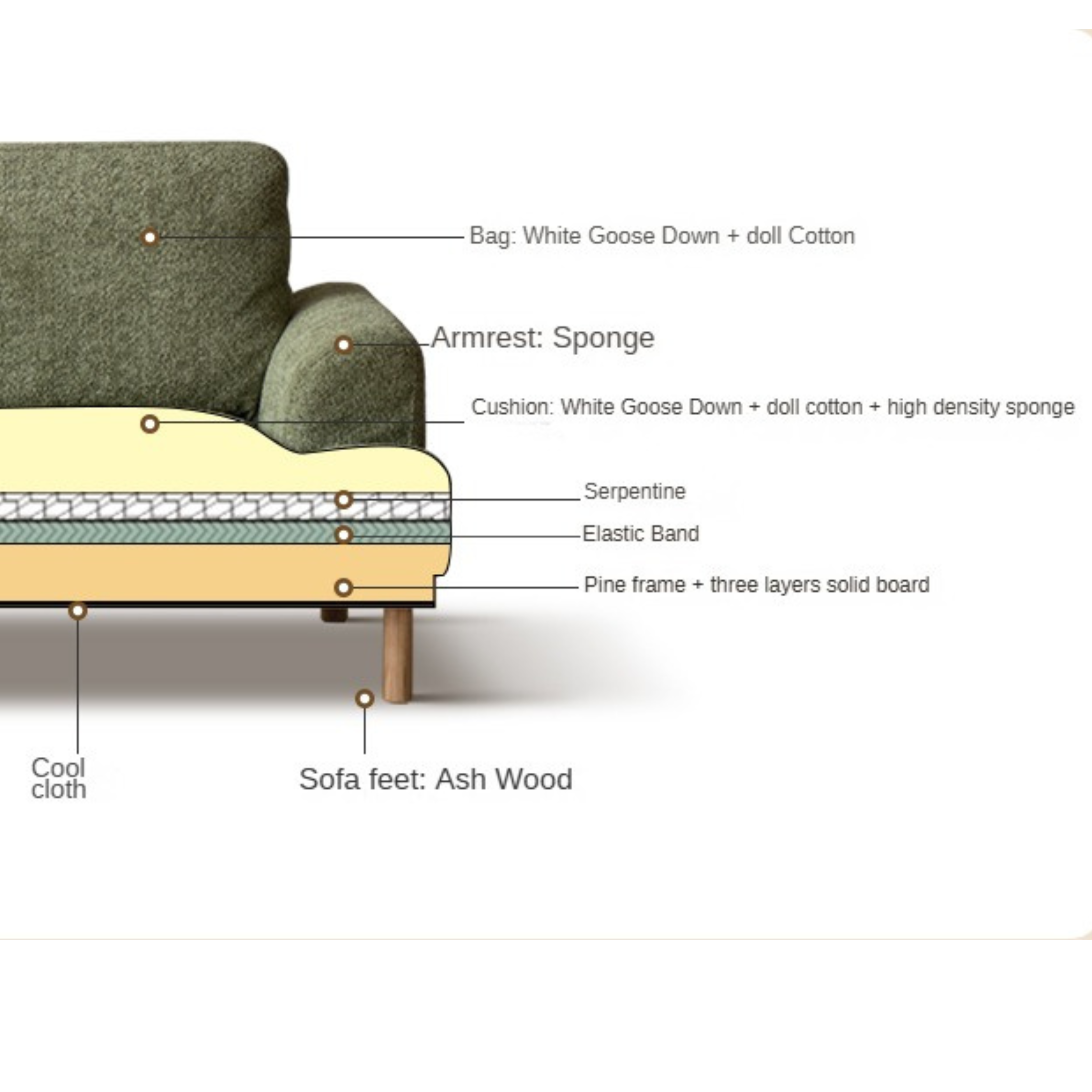 Ash Solid Wood Fabric Sofa Nordic Modern