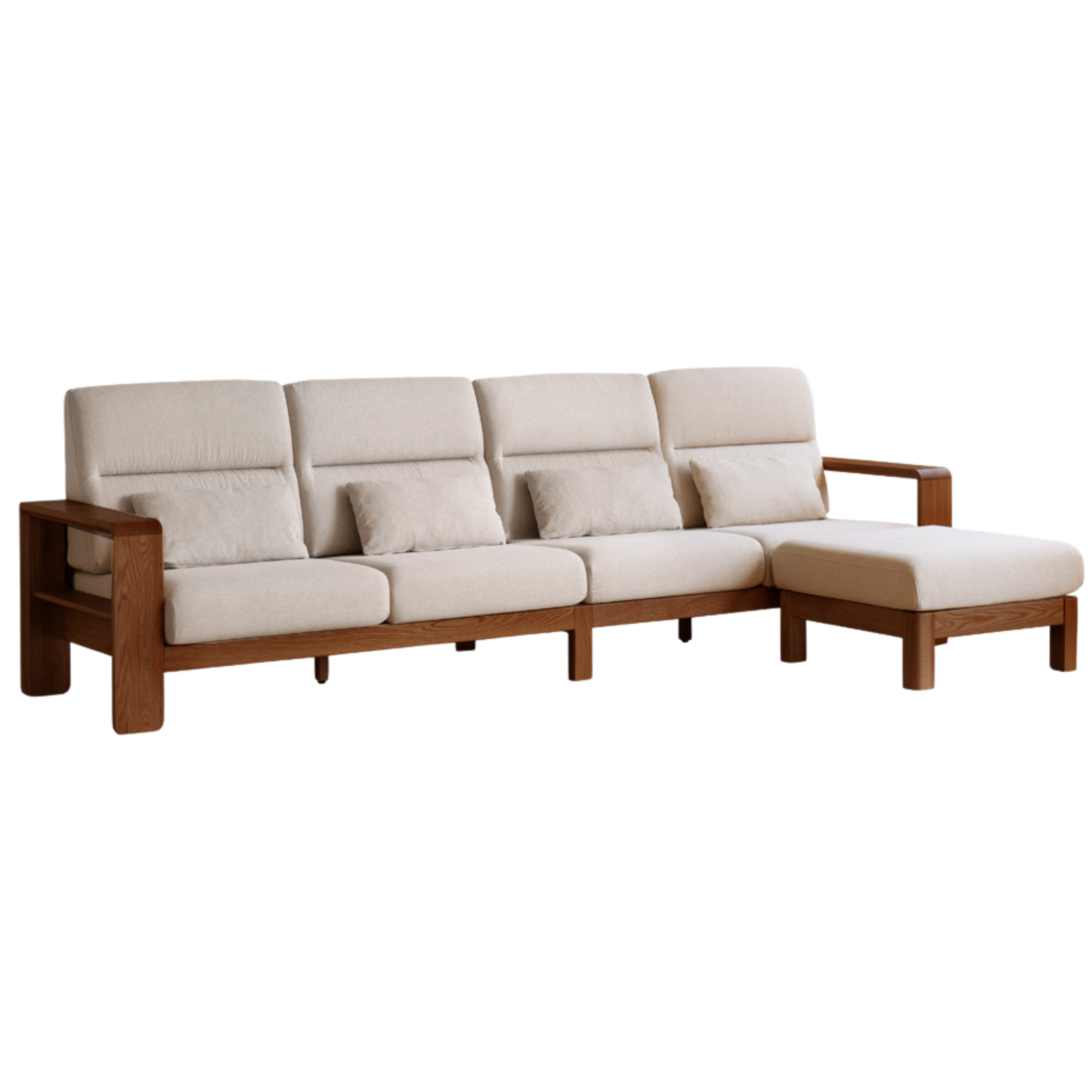 Oak Solid Wood High Back Fabric Corner Sofa Modern.