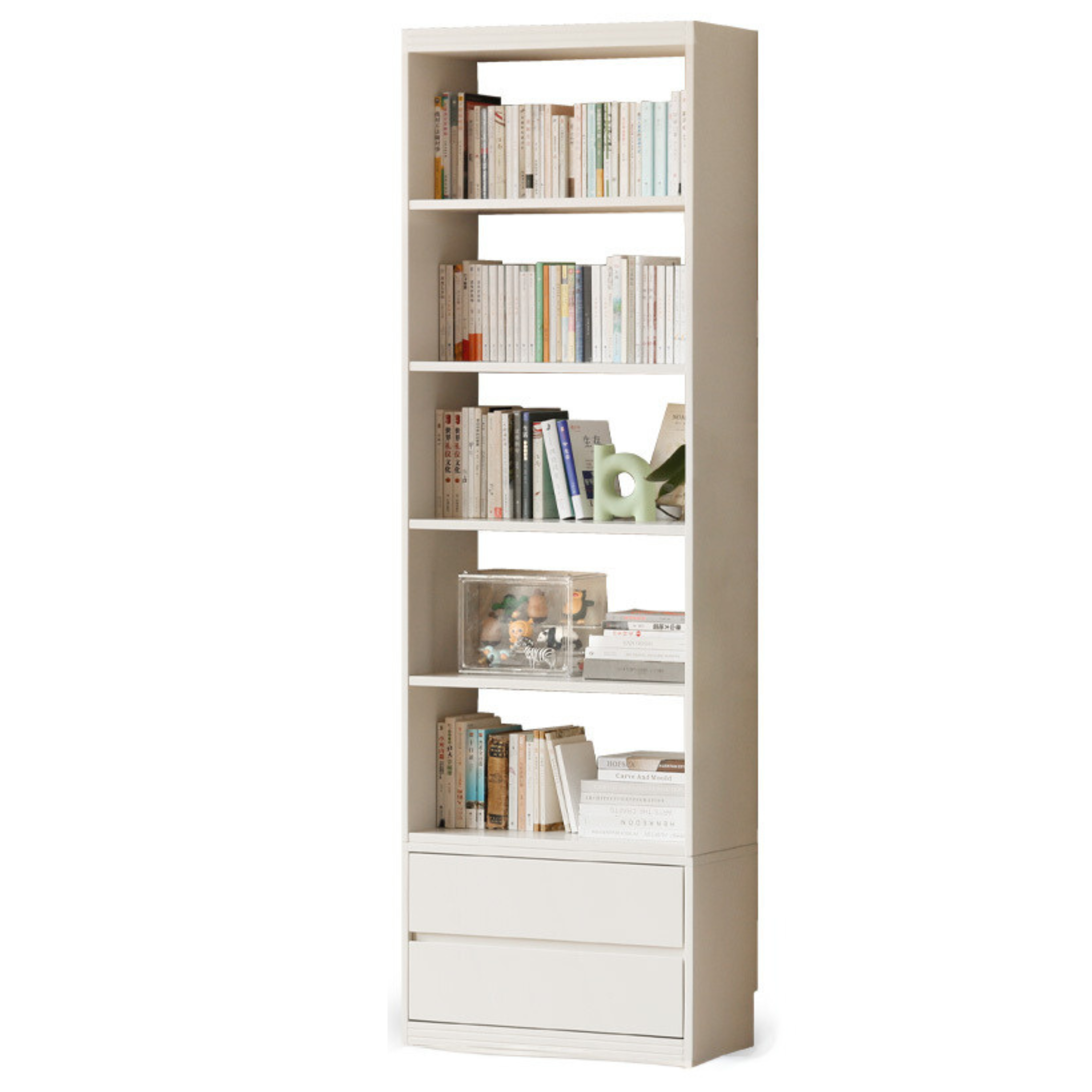Poplar, Rubber Solid Wood Bookshelf Wall-To-Ceiling Shelf White Cream Style
