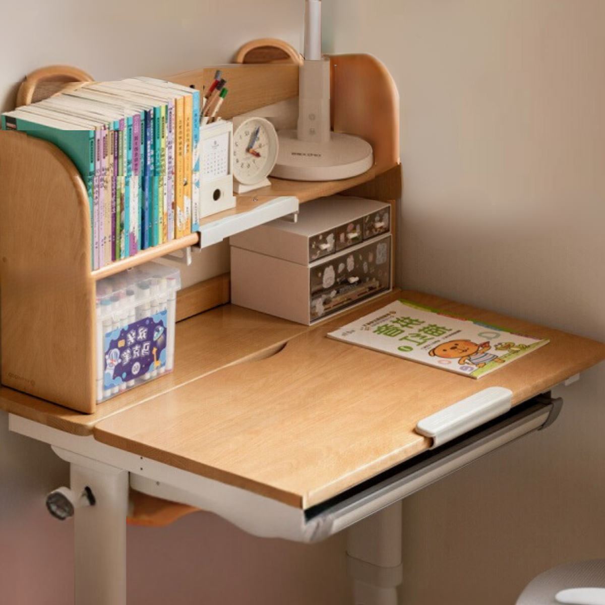 solid wood children's study table desk bookshelf integrated primary ...