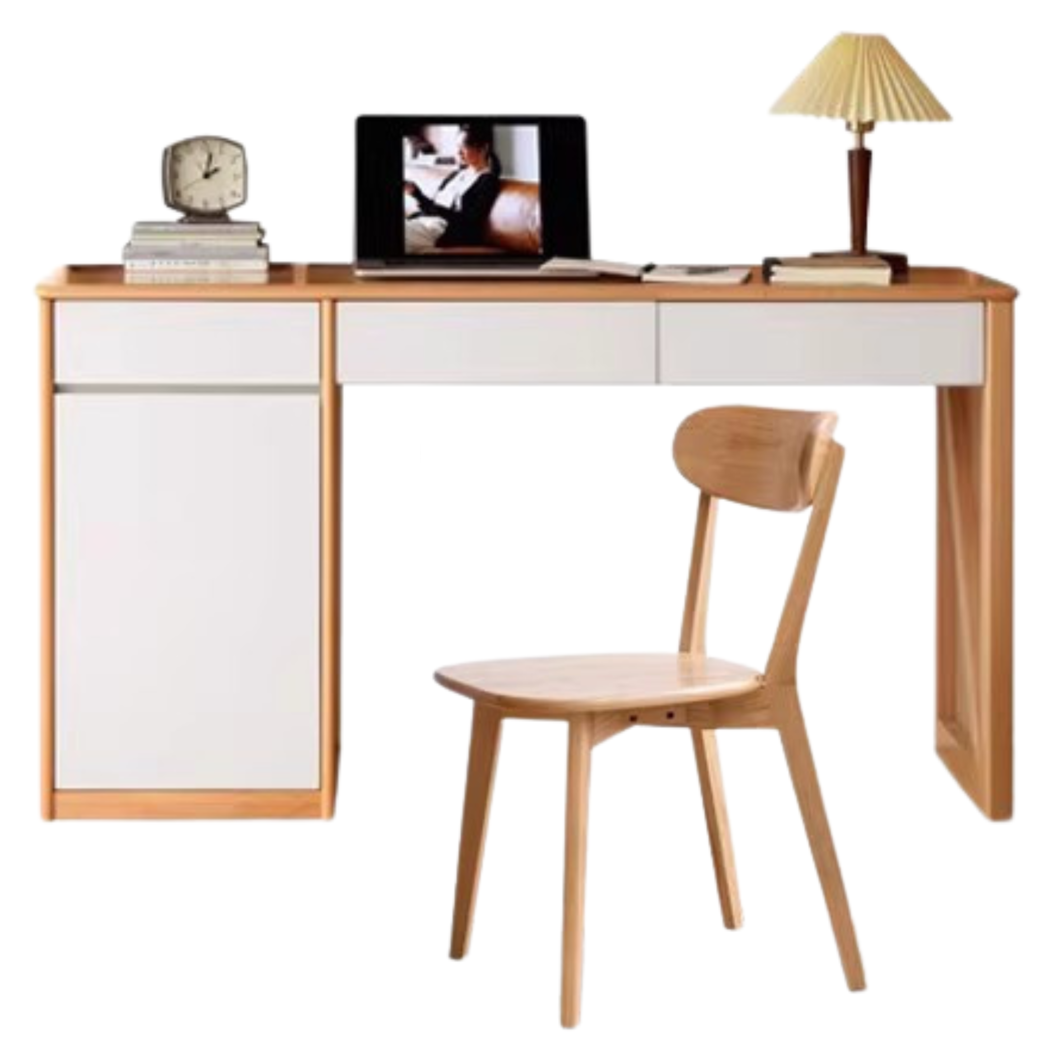 Beech Solid Wood Desk Bookshelf Integrated Study