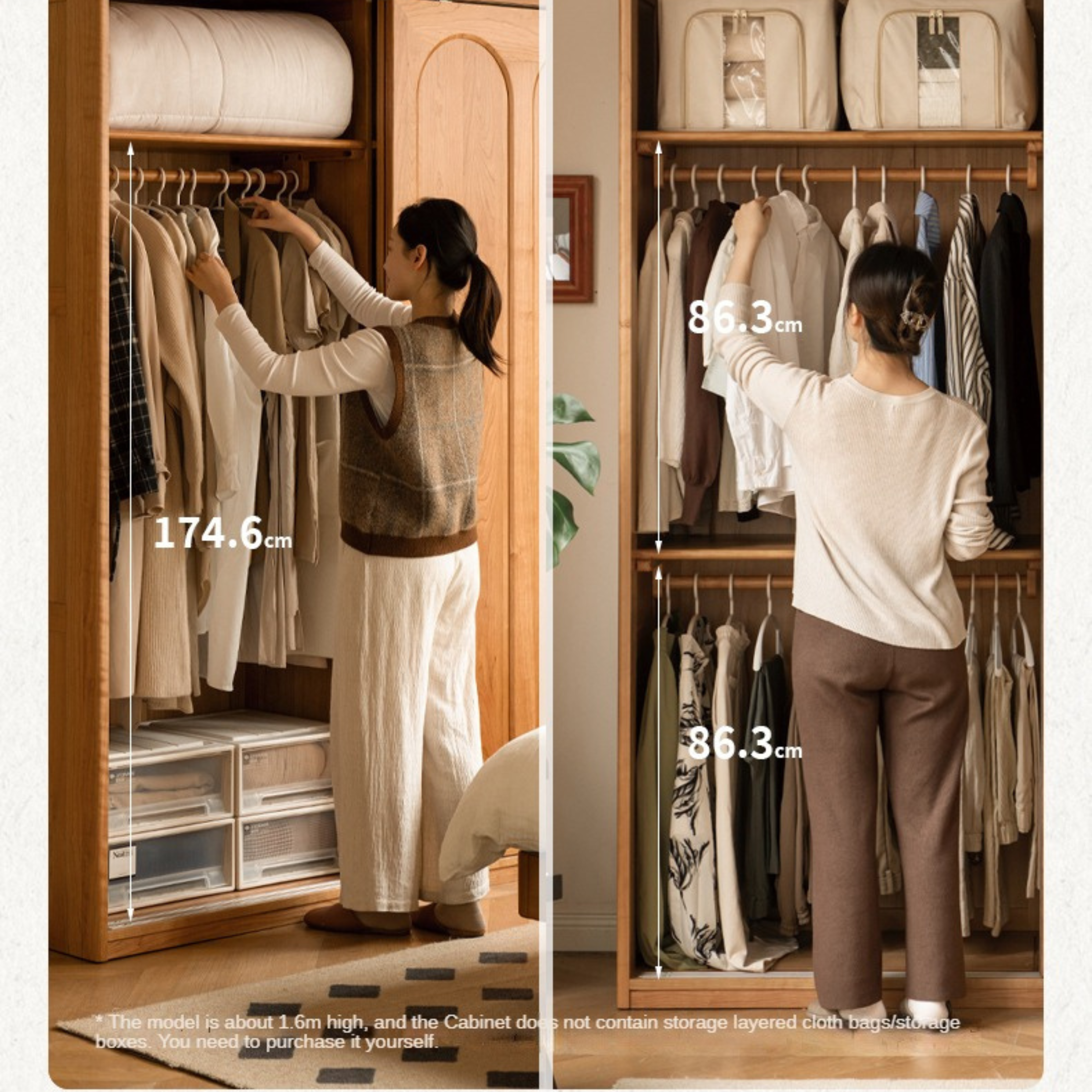 Cherry Solid Wood Retro Sliding Door Wardrobe