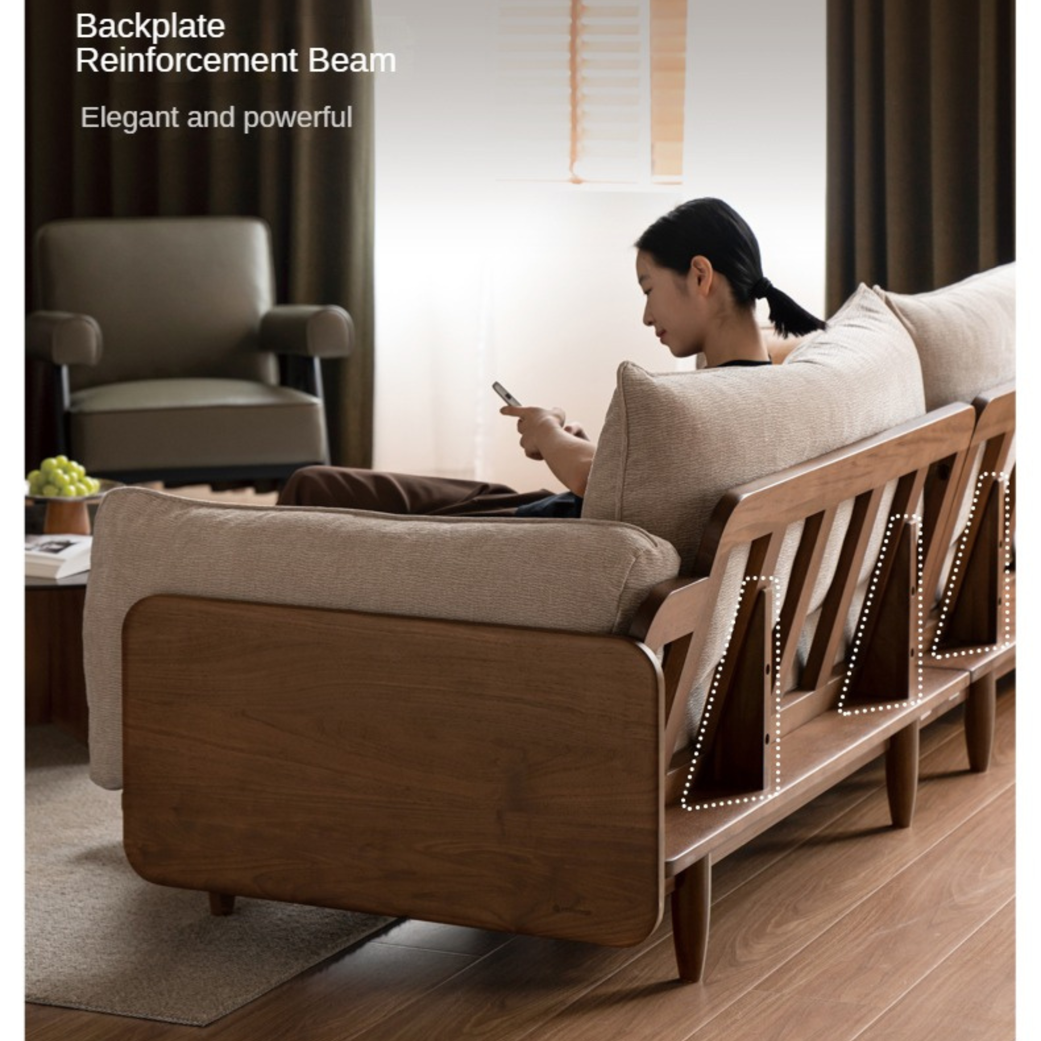 Black Walnut Solid Wood Fabric Straight Sofa