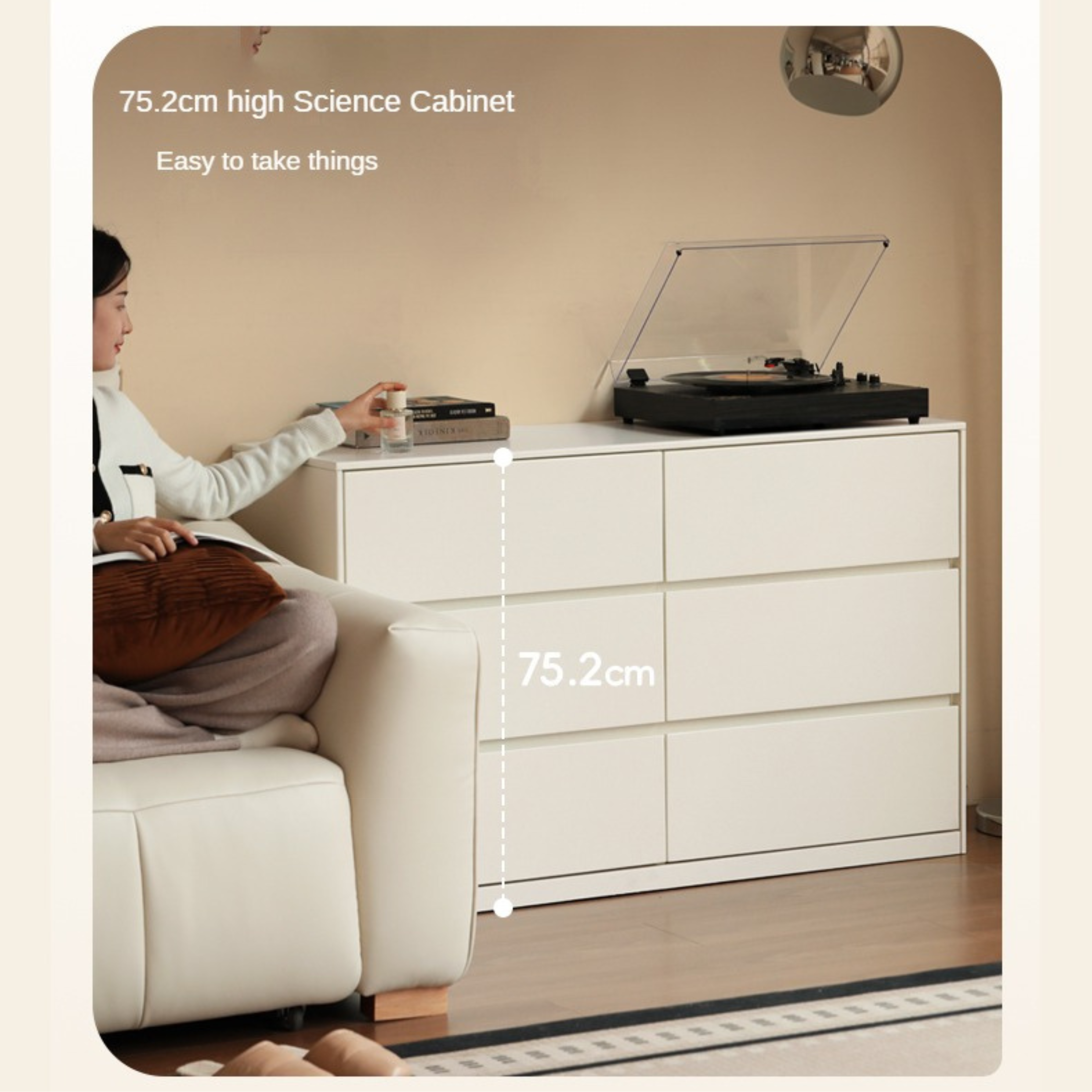 Rubber Solid Wood Cream Style Chest of Drawers