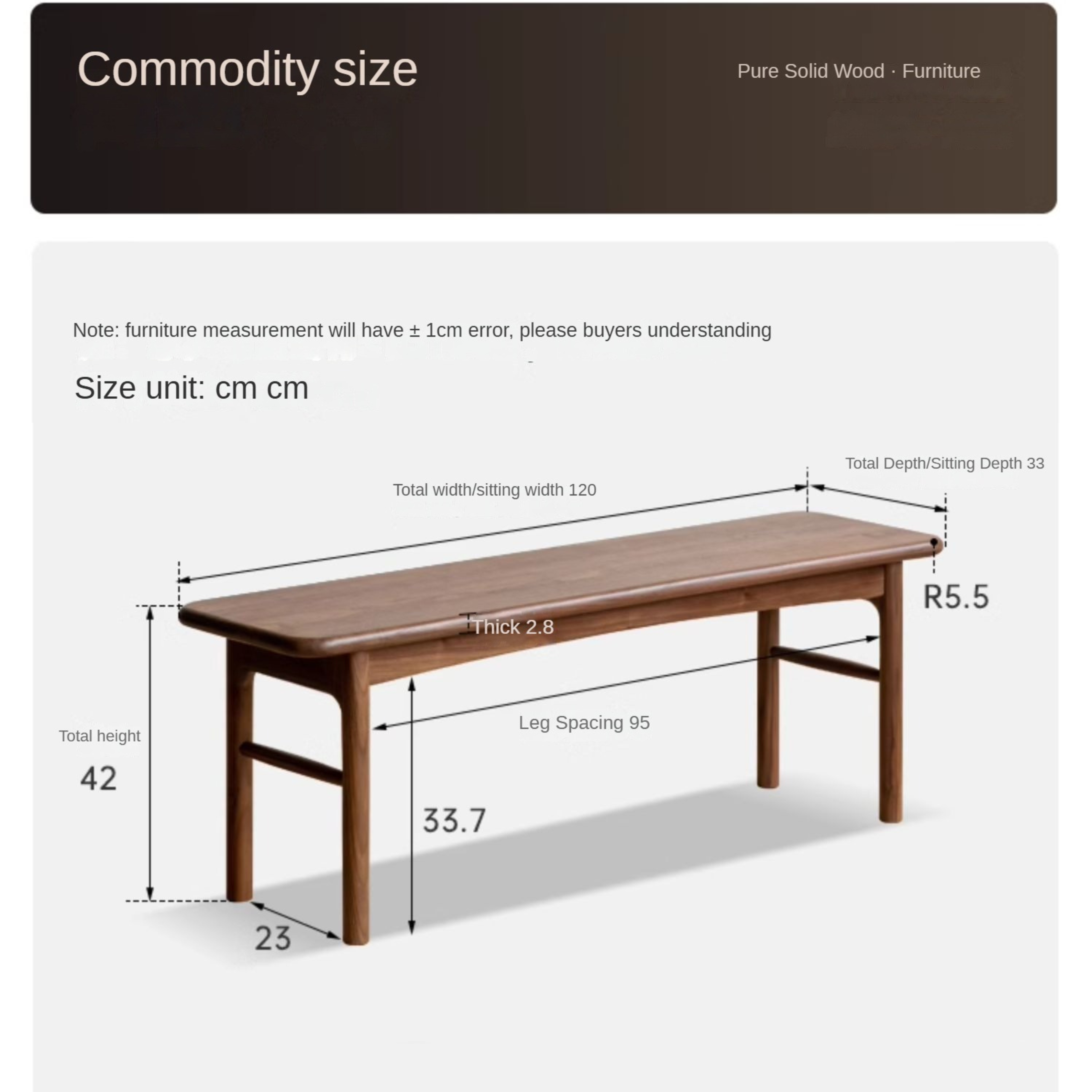 Oak, Black Walnut Solid Wood Tea Stool, Long Stool