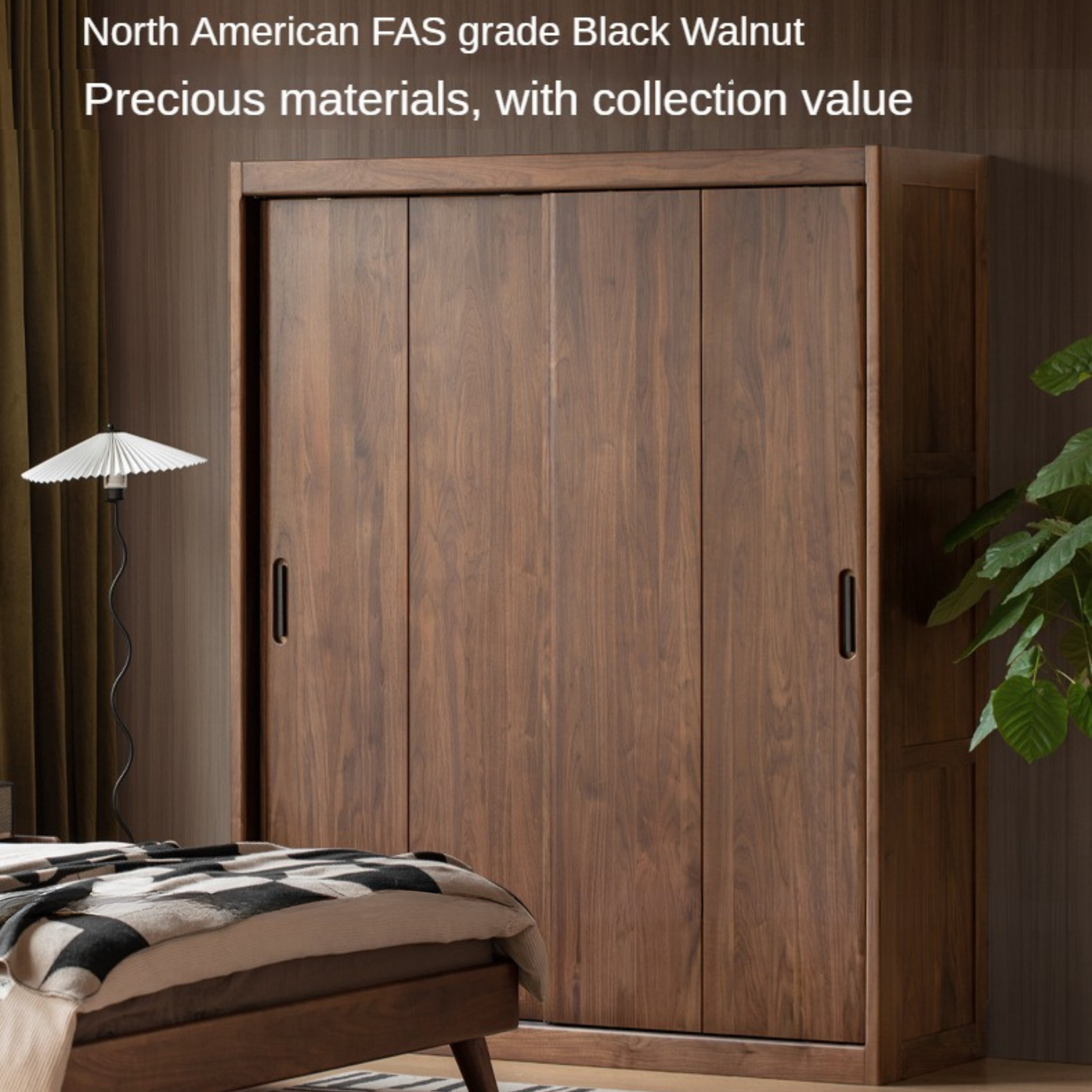 Black Walnut Solid Wood Wardrobe Sliding Door