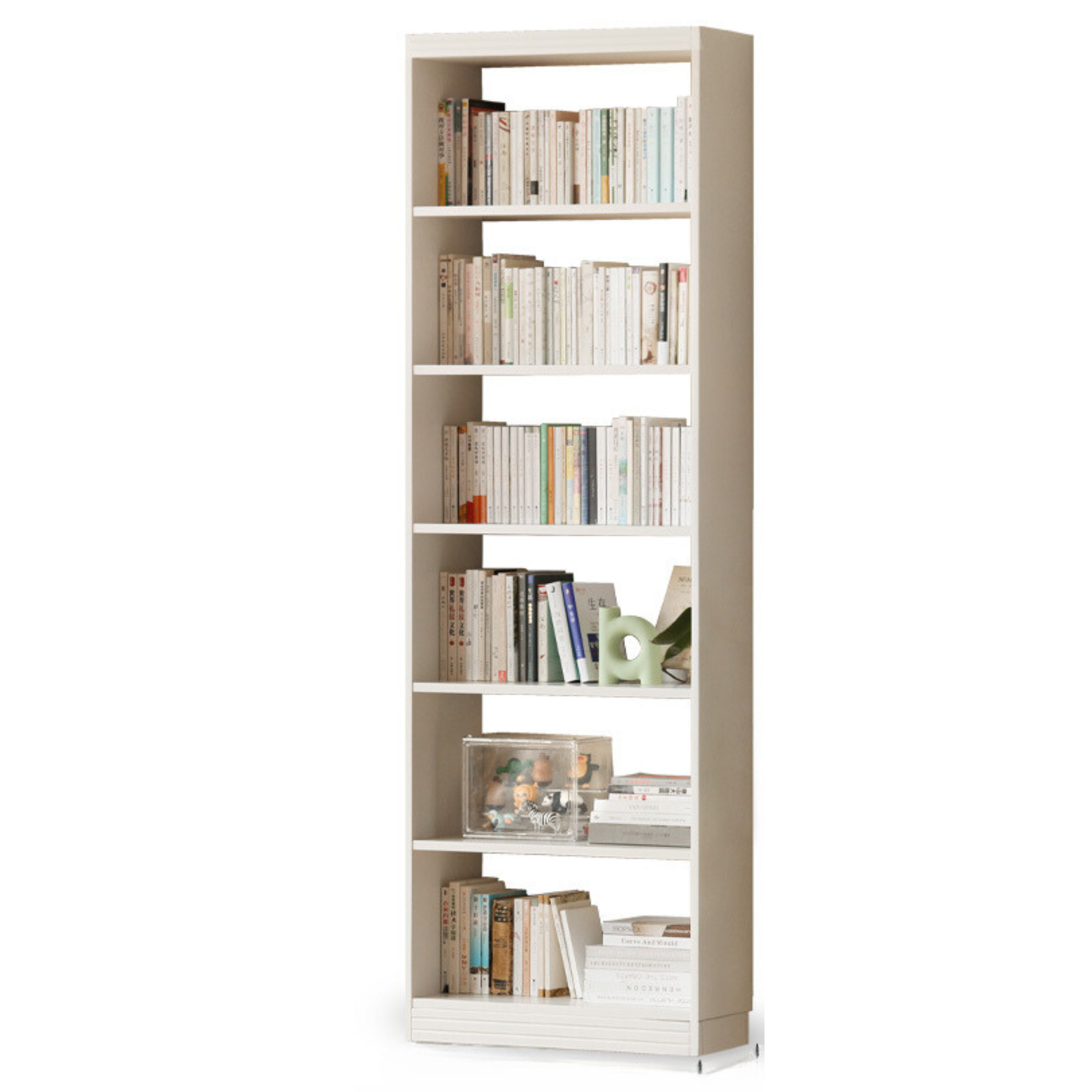 Poplar, Rubber Solid Wood Bookshelf Wall-To-Ceiling Shelf White Cream Style