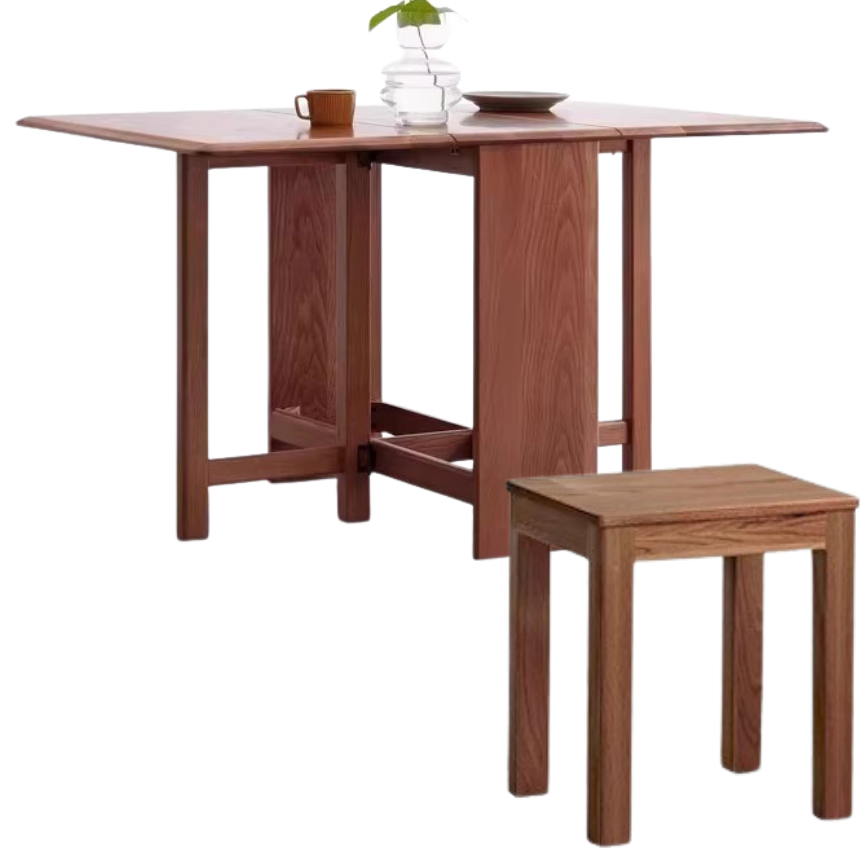 Oak Solid Wood Folding Table, Retractable Dining Table