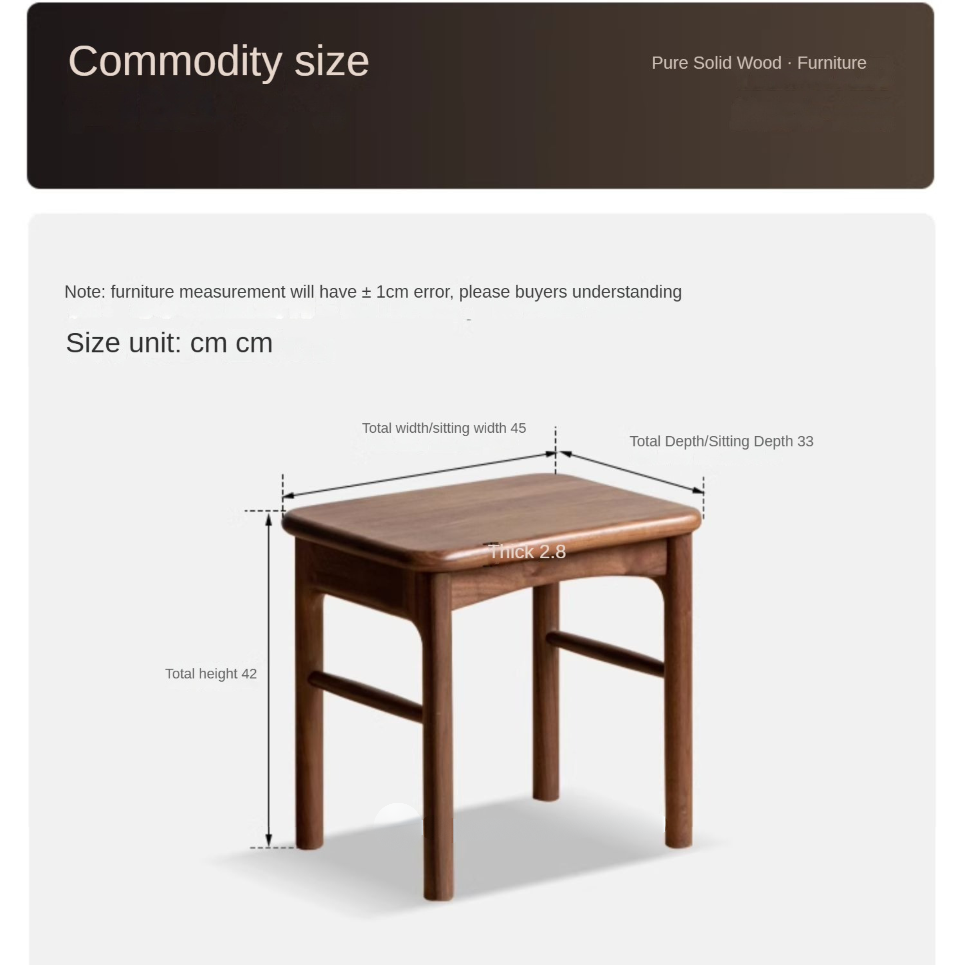 Oak, Black Walnut Solid Wood Tea Stool, Long Stool