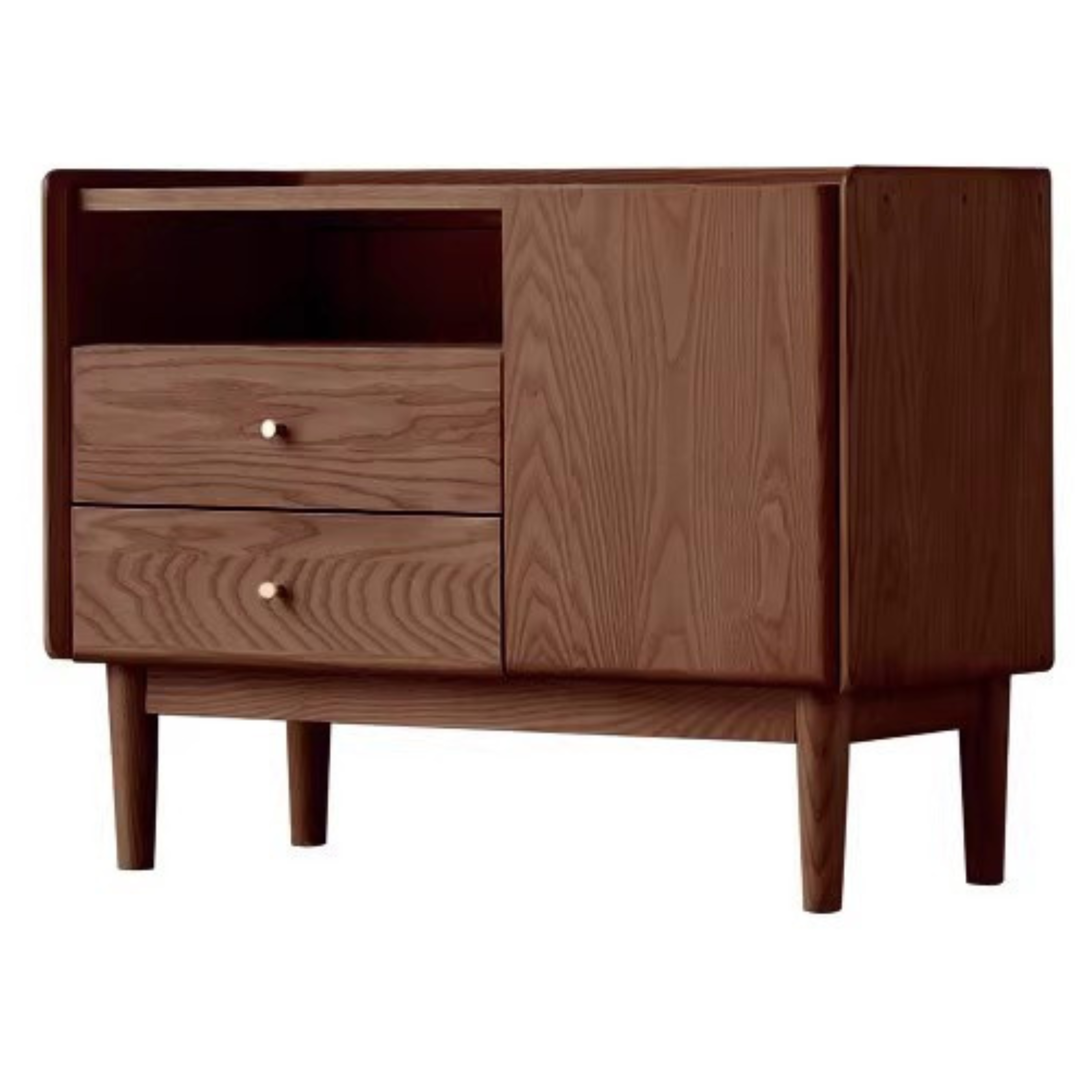 Ash Solid Wood Retractable Desk with Cabinet, Home Office