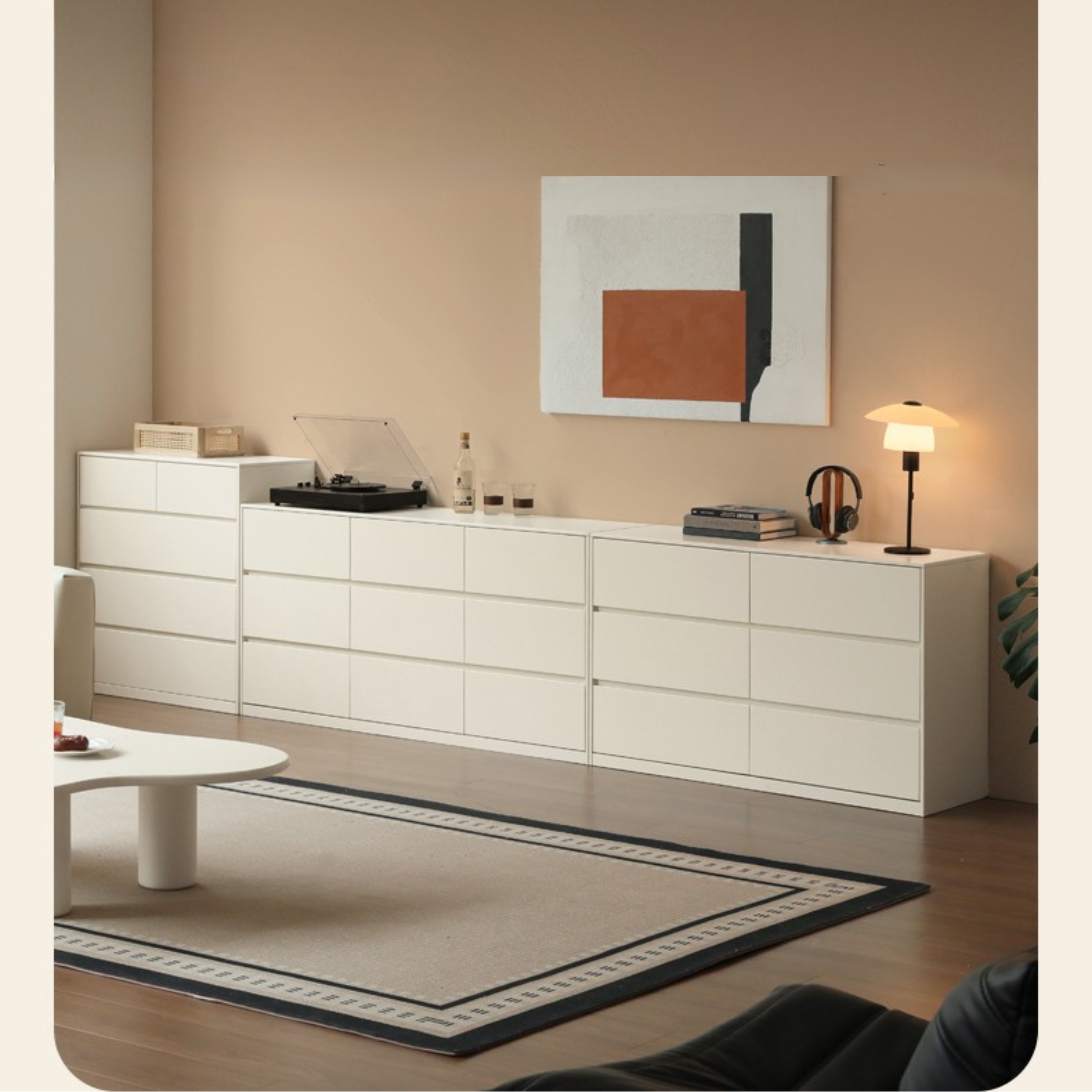 Rubber Solid Wood Cream Style Chest of Drawers