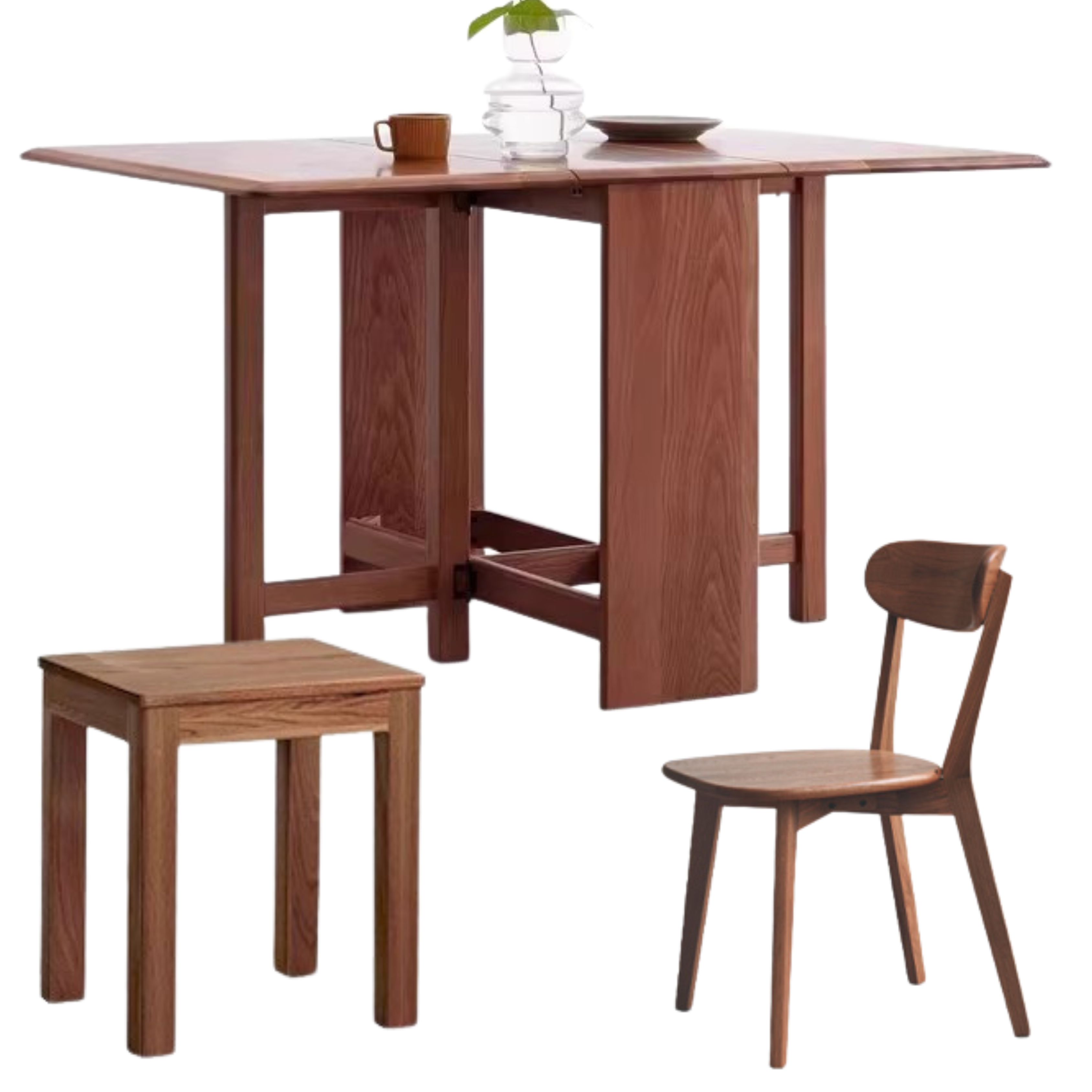 Oak Solid Wood Folding Table, Retractable Dining Table