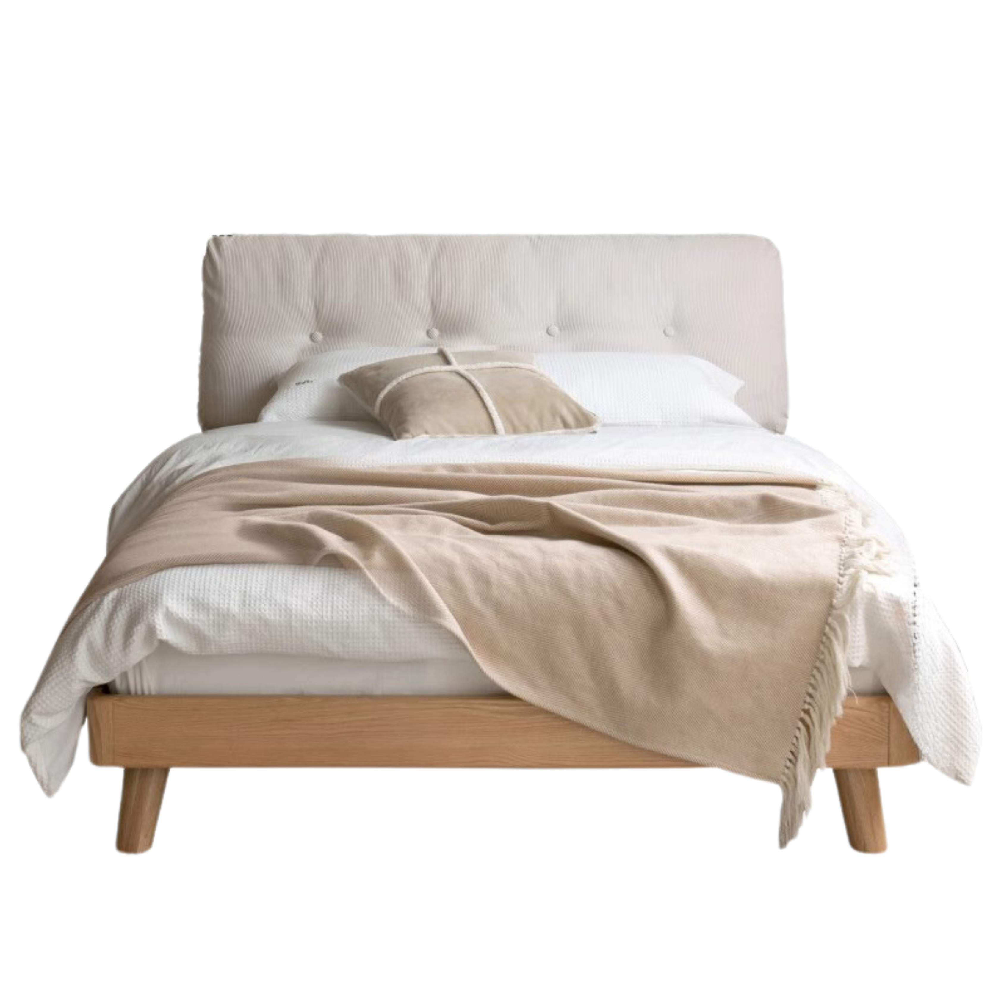 Oak solid wood Cream style Soft bed