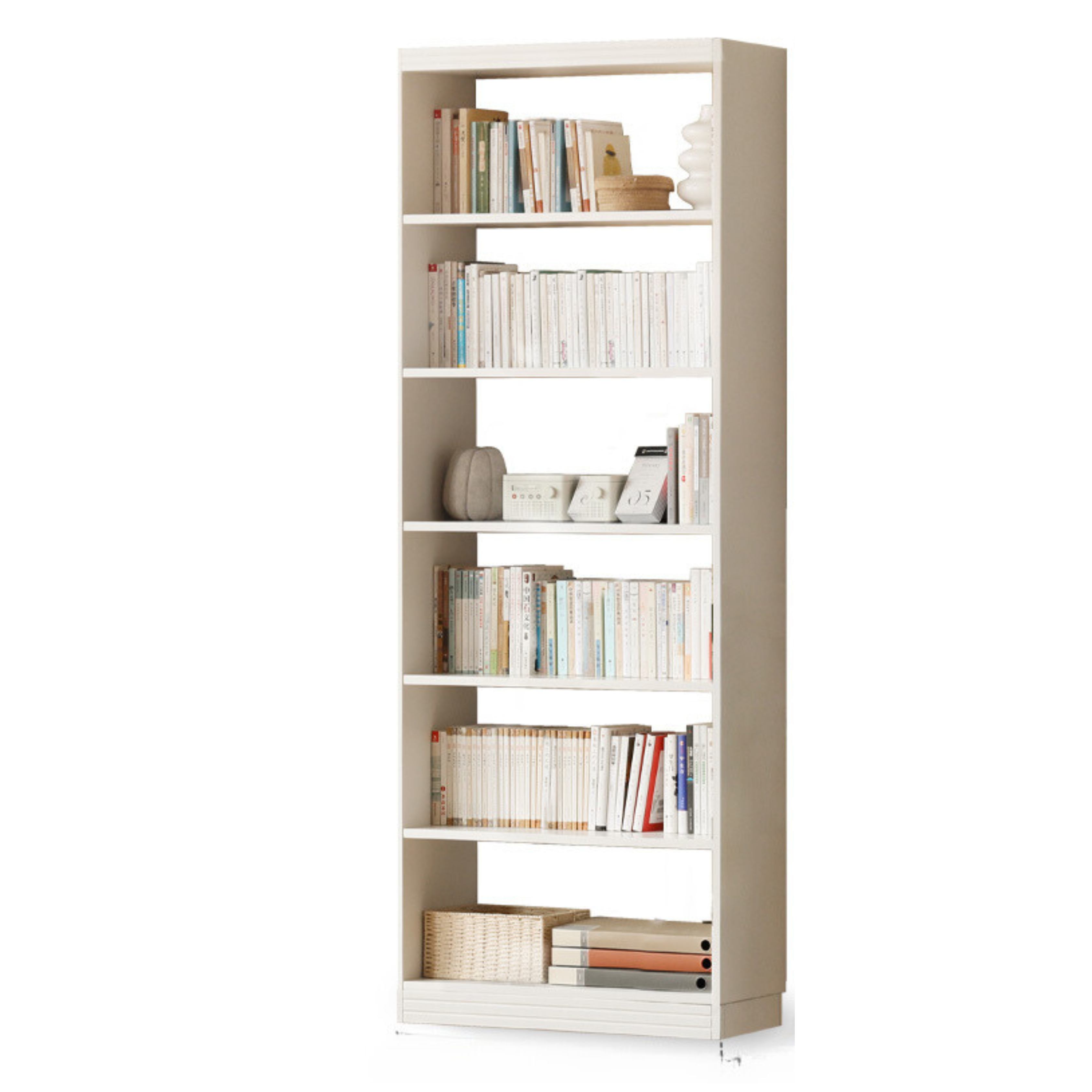 Poplar, Rubber Solid Wood Bookshelf Wall-To-Ceiling Shelf White Cream Style