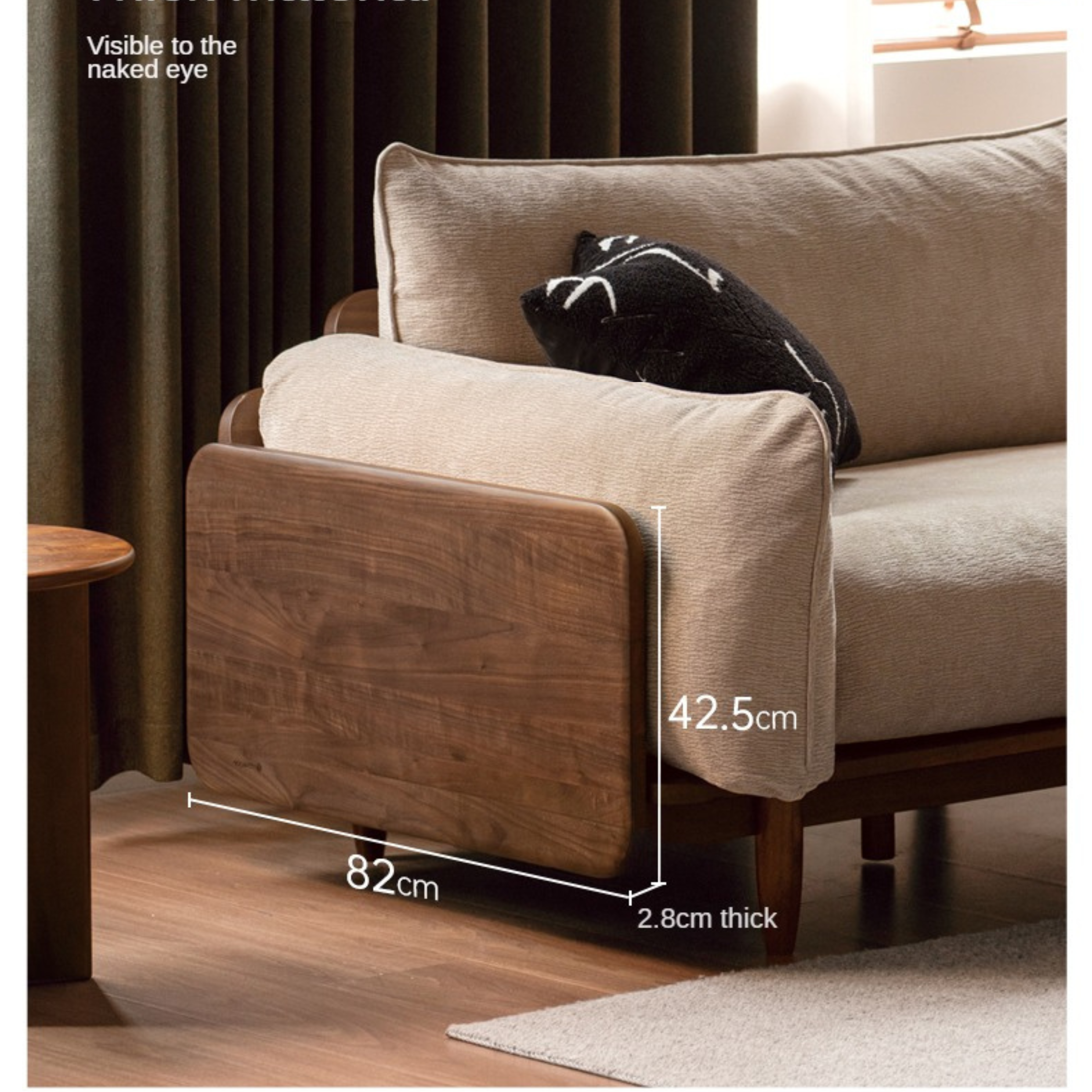 Black Walnut Solid Wood Fabric Straight Sofa