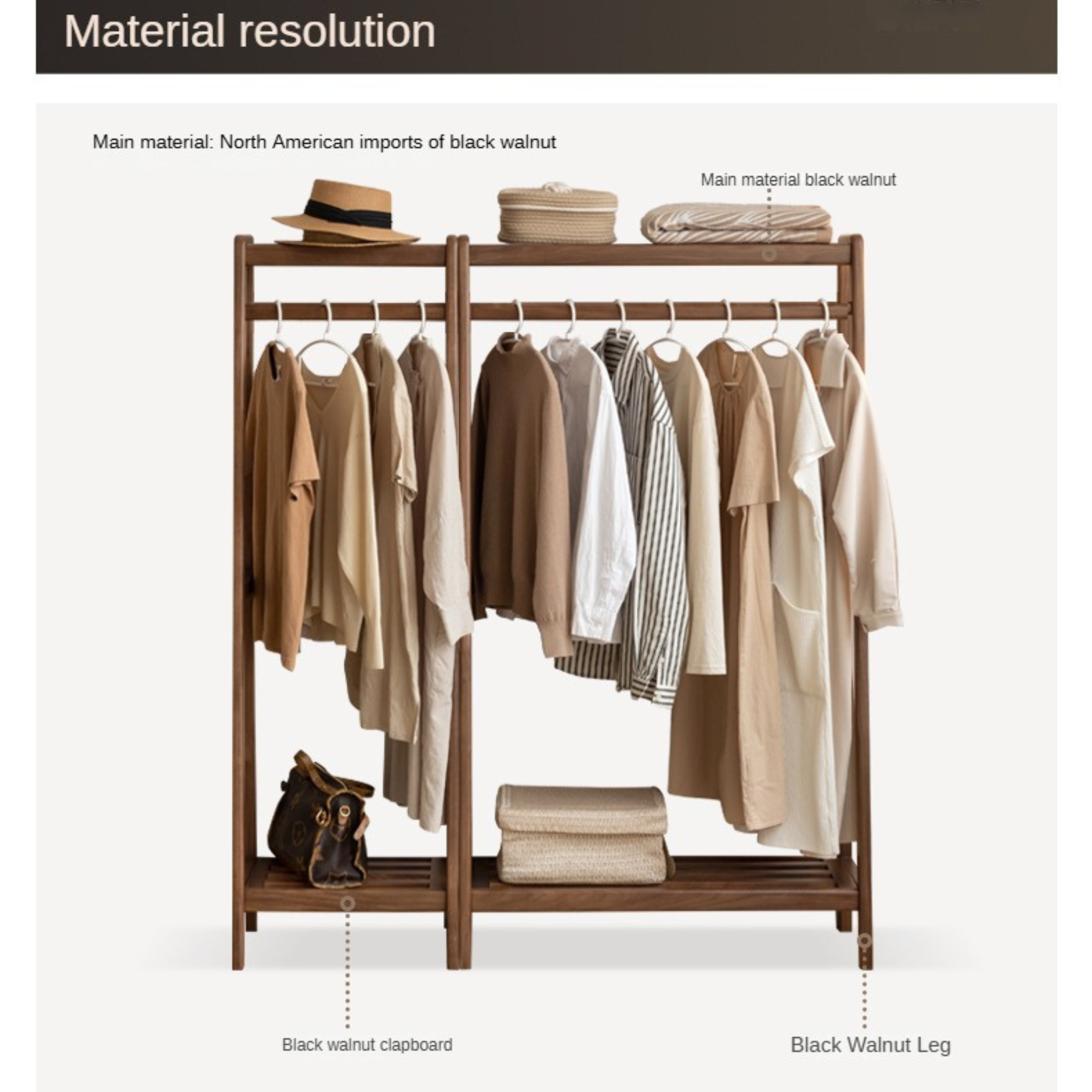 Oak, Black Walnut Solid Wood Clothes Hanger