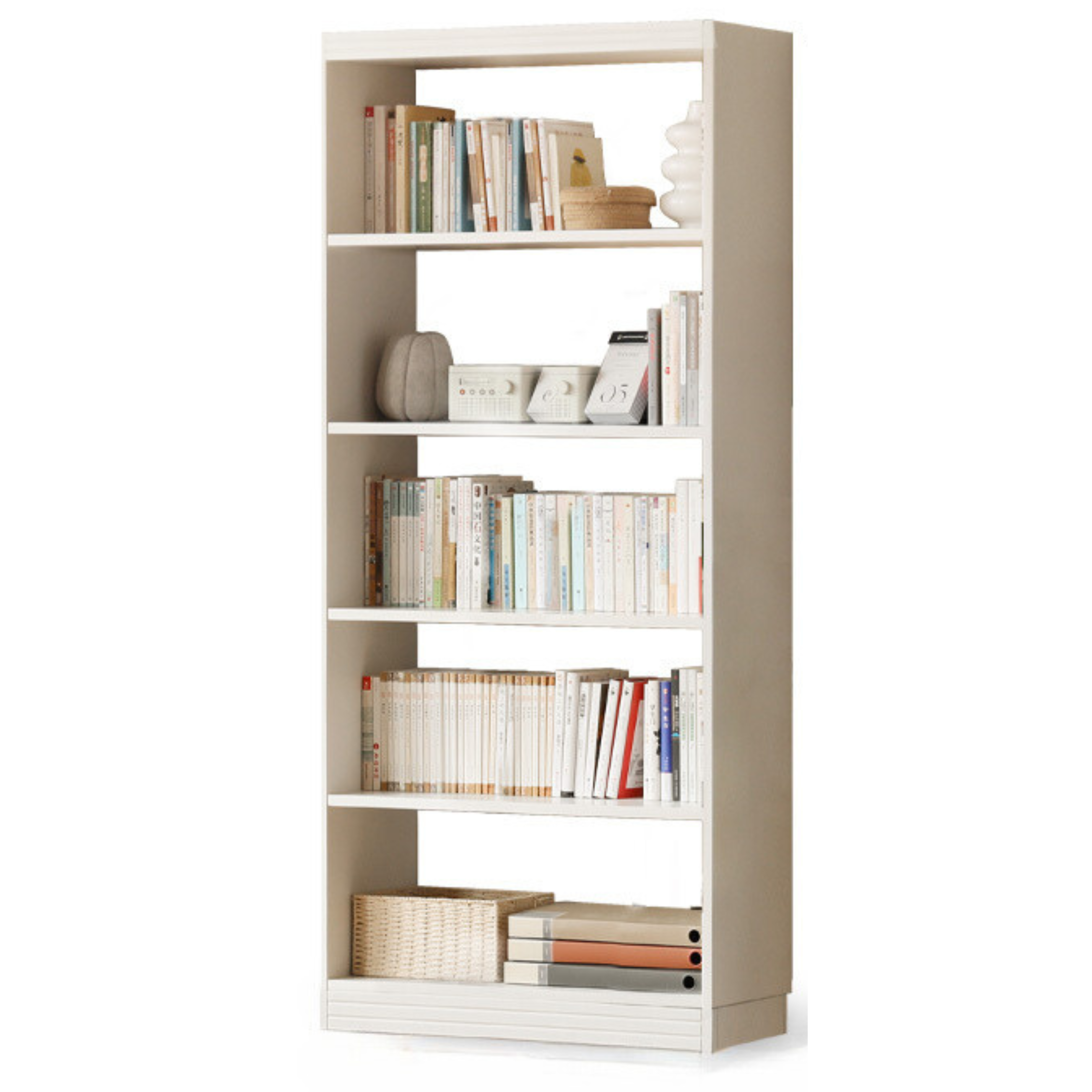 Poplar, Rubber Solid Wood Bookshelf Wall-To-Ceiling Shelf White Cream Style